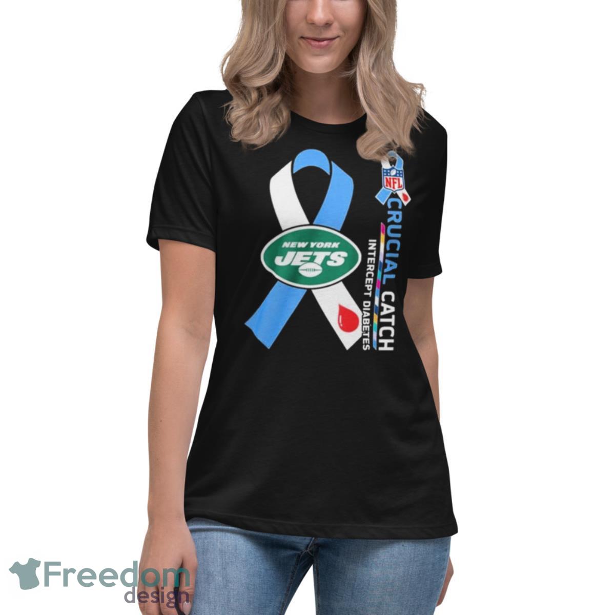 NFL New York Jets Crucial Catch Intercept Diabetes Shirt - Womens Relaxed Short Sleeve Jersey Tee NFL New York Jets Crucial Catch Intercept Diabetes Shirt - Womens Relaxed Short Sleeve Jersey Tee