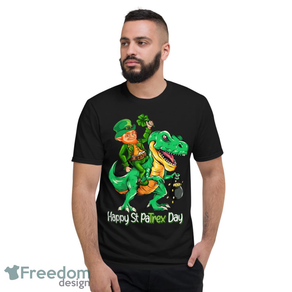 St Patricks Day Leprechaun Riding Dinosaur Gift Kids Boys Shirt - Short Sleeve T-Shirt