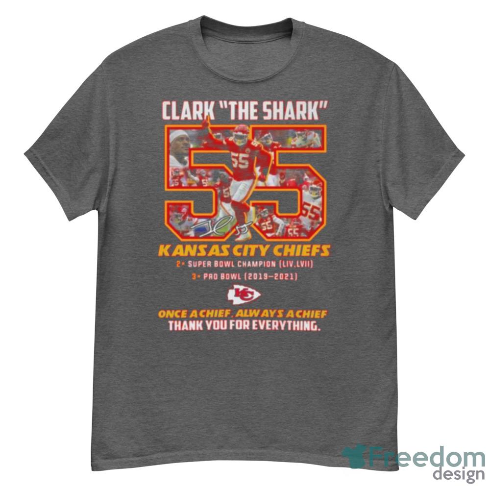 2023 Clark The Shark 55 Kansas City Chiefs Once A Chief Always A Chief Thank You For Everything Signature Shirt - G500 Men’s Classic T-Shirt