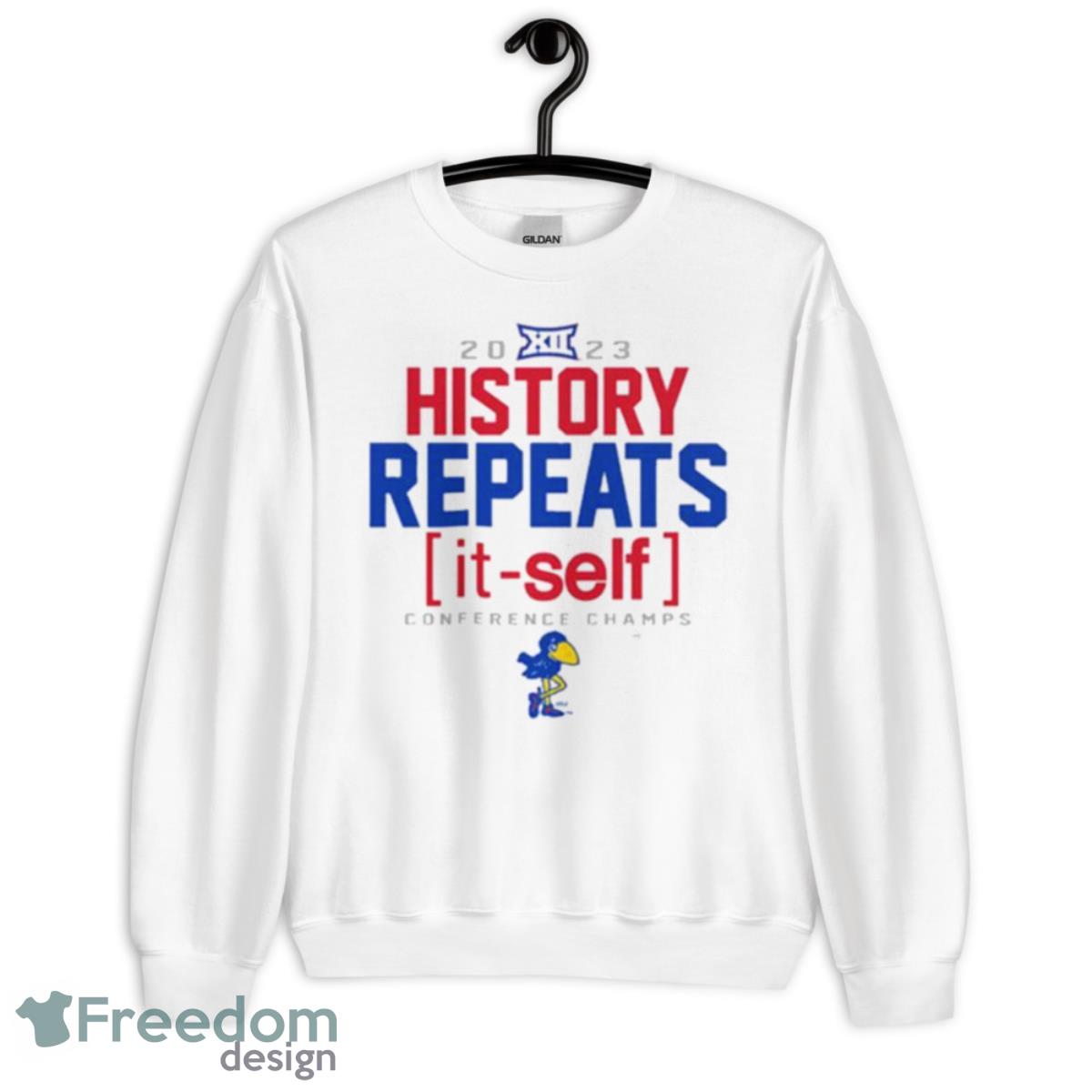 2023 History Repeats Big 12 Champions Kansas Jayhawks Shirt - Unisex Heavy Blend Crewneck Sweatshirt