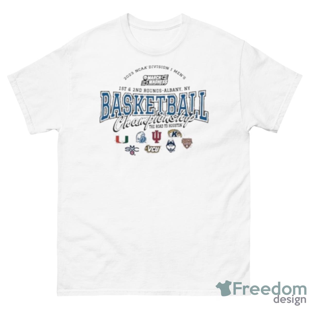 2023 NCAA Division I Men’s Basketball 1st & 2nd Rounds Albany The Road To Houston Shirt - 500 Men’s Classic Tee Gildan