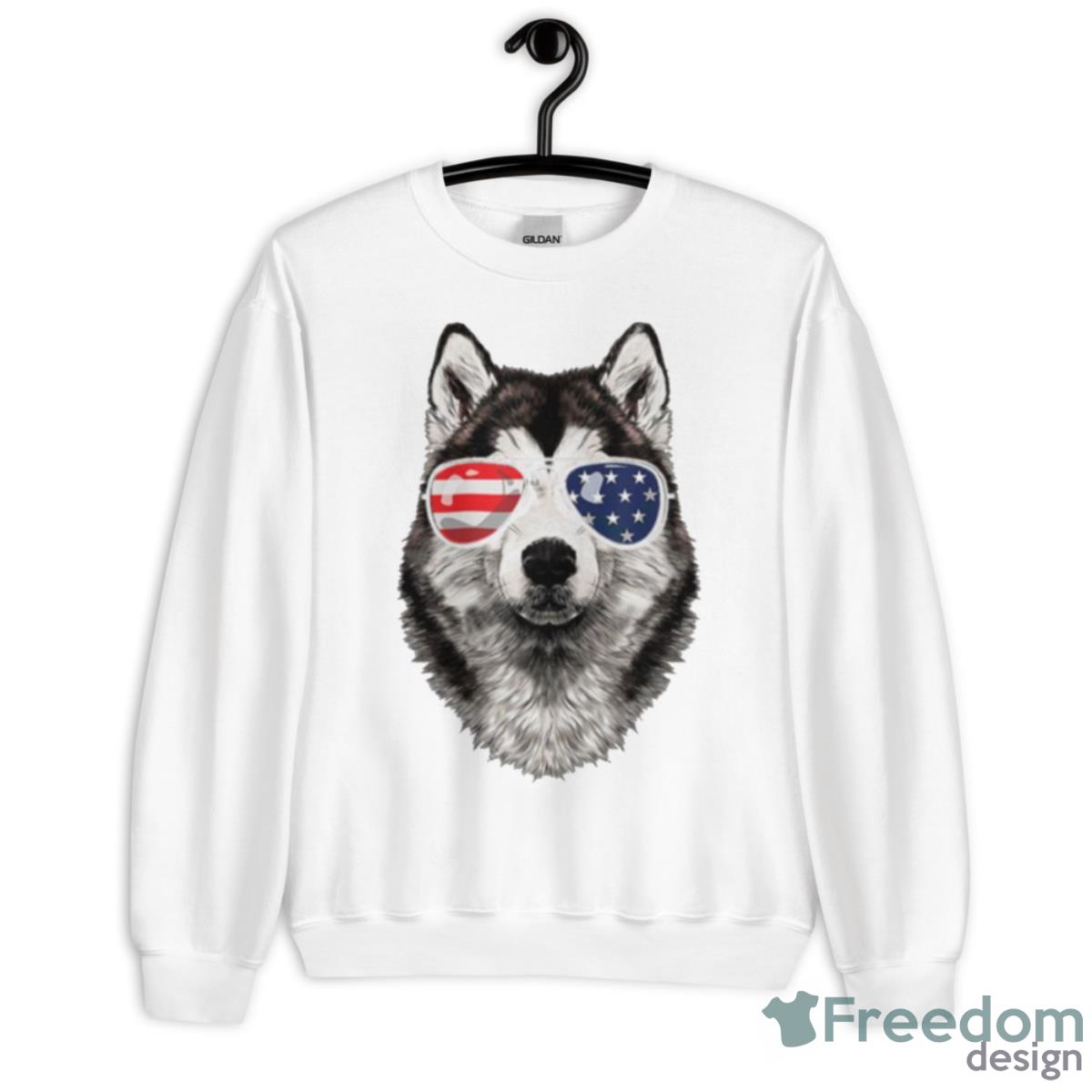 Alaskan Malamute Dog American Flag 4th Of July Shirt - Unisex Heavy Blend Crewneck Sweatshirt