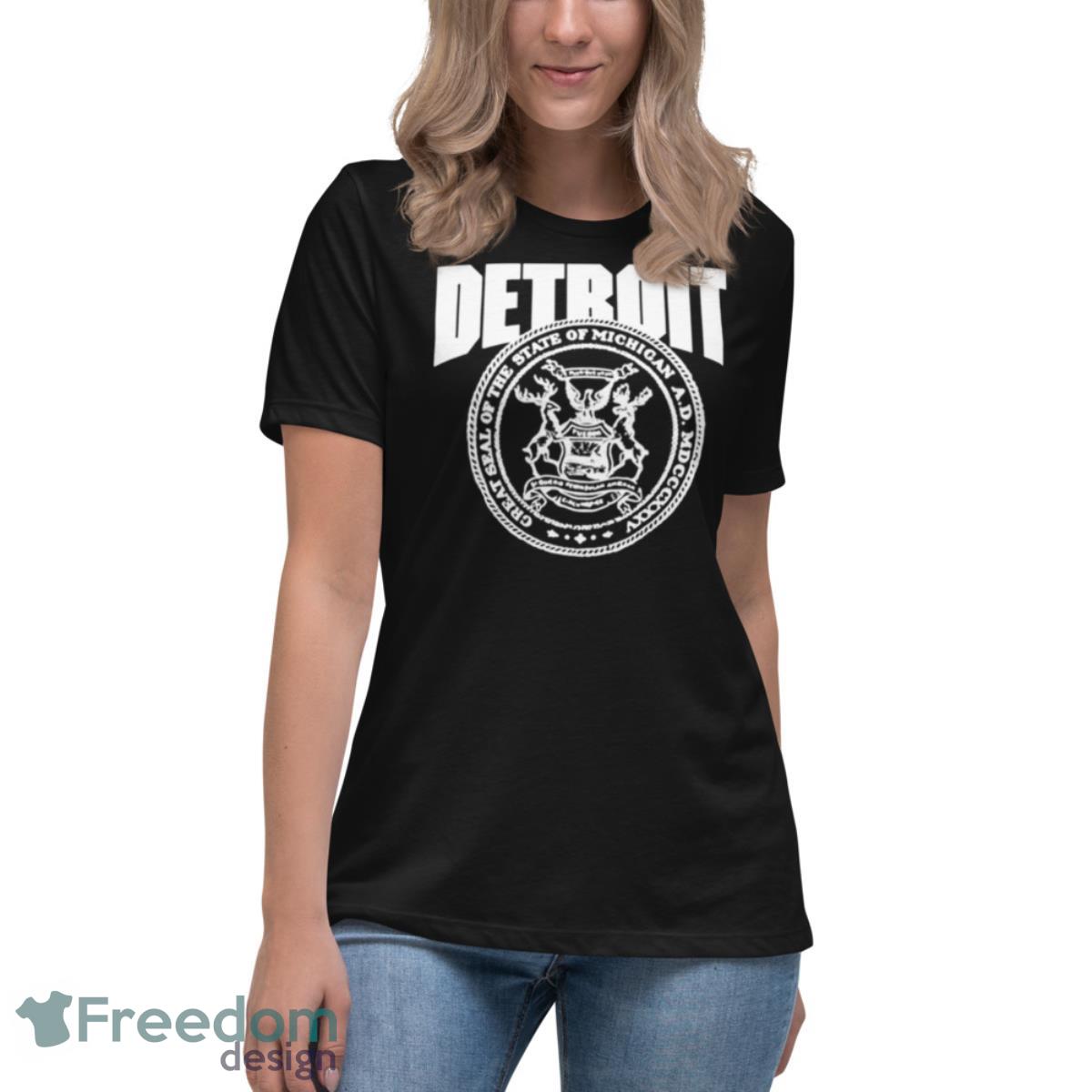Detroit Great Seal Of The State Of Michgan Shirt - Womens Relaxed Short Sleeve Jersey Tee Detroit Great Seal Of The State Of Michgan Shirt - Womens Relaxed Short Sleeve Jersey Tee