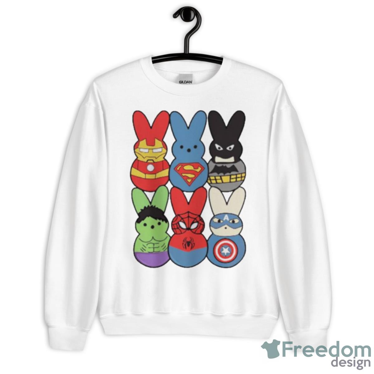 Easter Peeps Superheroes Movie Characters Bunny Shirt - Unisex Heavy Blend Crewneck Sweatshirt