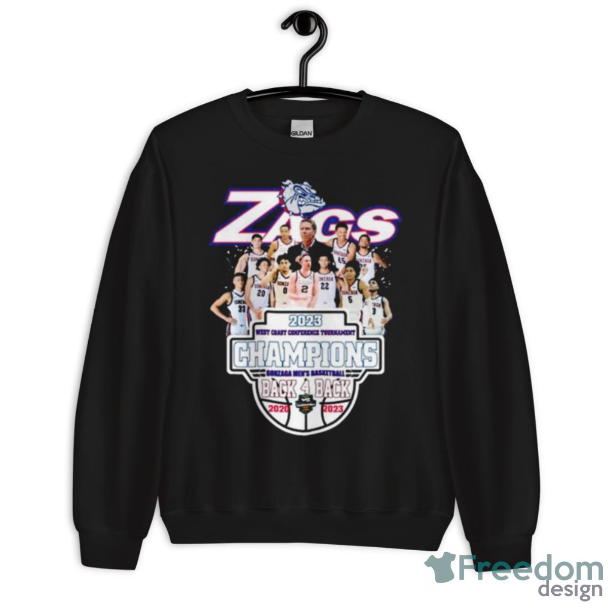 Gonzaga Bulldogs Zags 2023 West Coast Conference Tournament Champions Back 4 Back Shirt