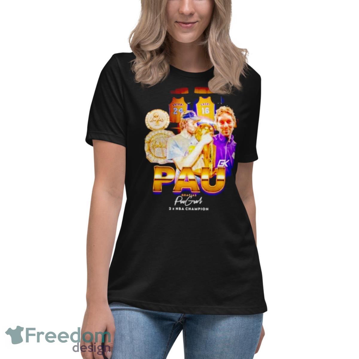 Gracias Pau LA Lakers 2x NBA Champion Shirt - Womens Relaxed Short Sleeve Jersey Tee Gracias Pau LA Lakers 2x NBA Champion Shirt - Womens Relaxed Short Sleeve Jersey Tee
