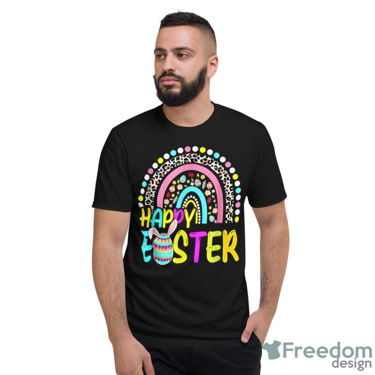 Happy Easter Rainbow Bunny Rabbit Egg Hunting Basket Easter Shirt - Short Sleeve T-Shirt