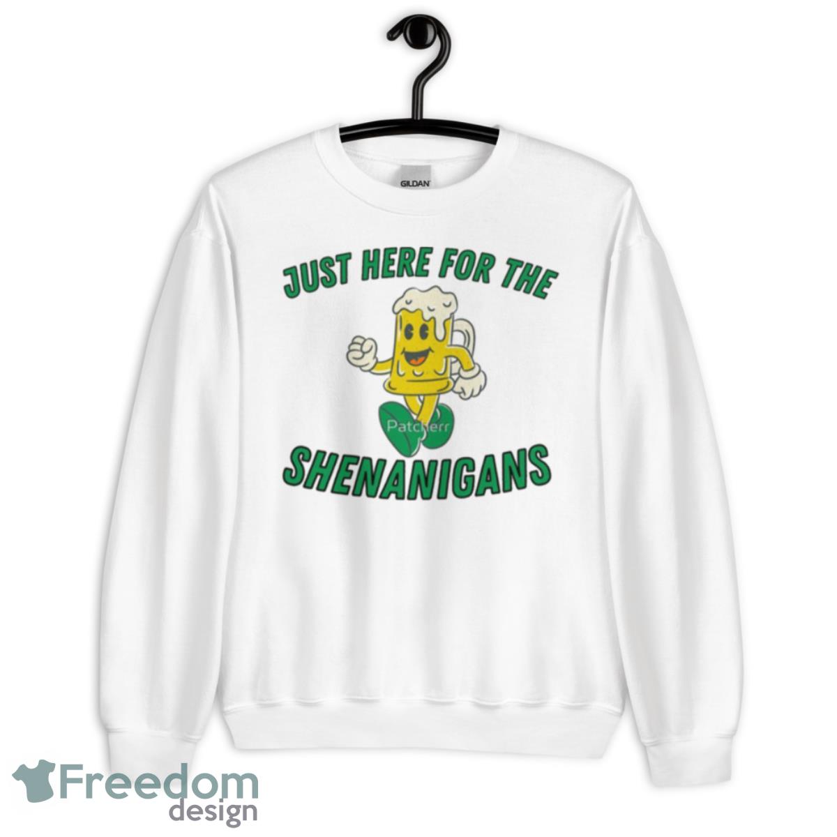Here For Shenanigans St Patricks Day Shamrock 2023 Shirt - Unisex Heavy Blend Crewneck Sweatshirt
