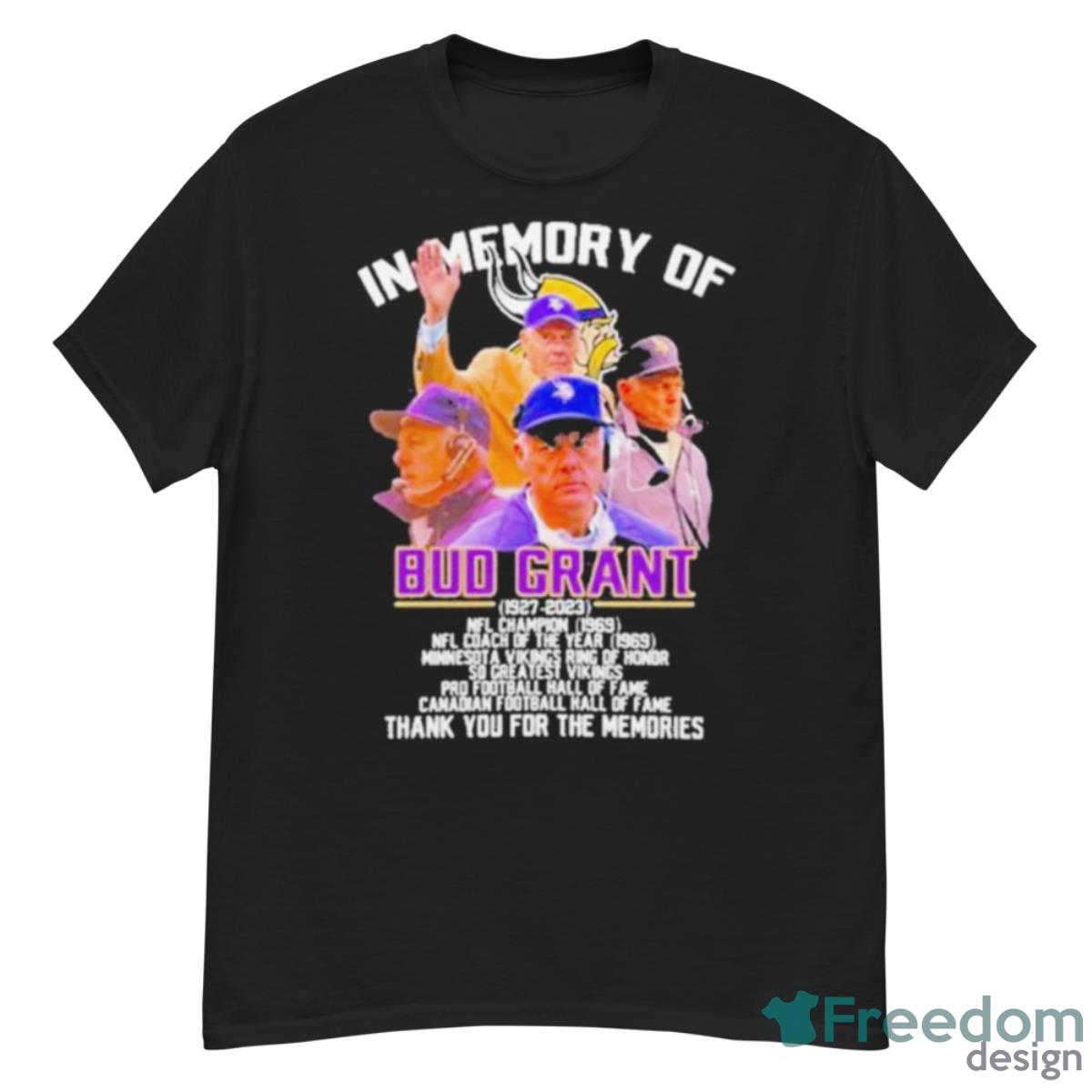 In Memory Of Bud Grant 1927 2023 Minnesota Vikings Thank You For The Memories Signature Shirt - G500 Men’s Classic T-Shirt