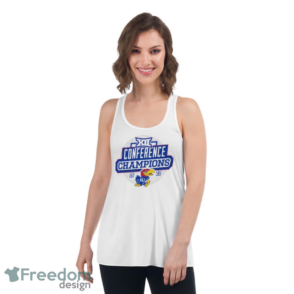 Kansas Jayhawks White 2023 Big 12 Champions Titles Shirt - Womens Flowy Racerback Tank Kansas Jayhawks White 2023 Big 12 Champions Titles Shirt - Womens Flowy Racerback Tank