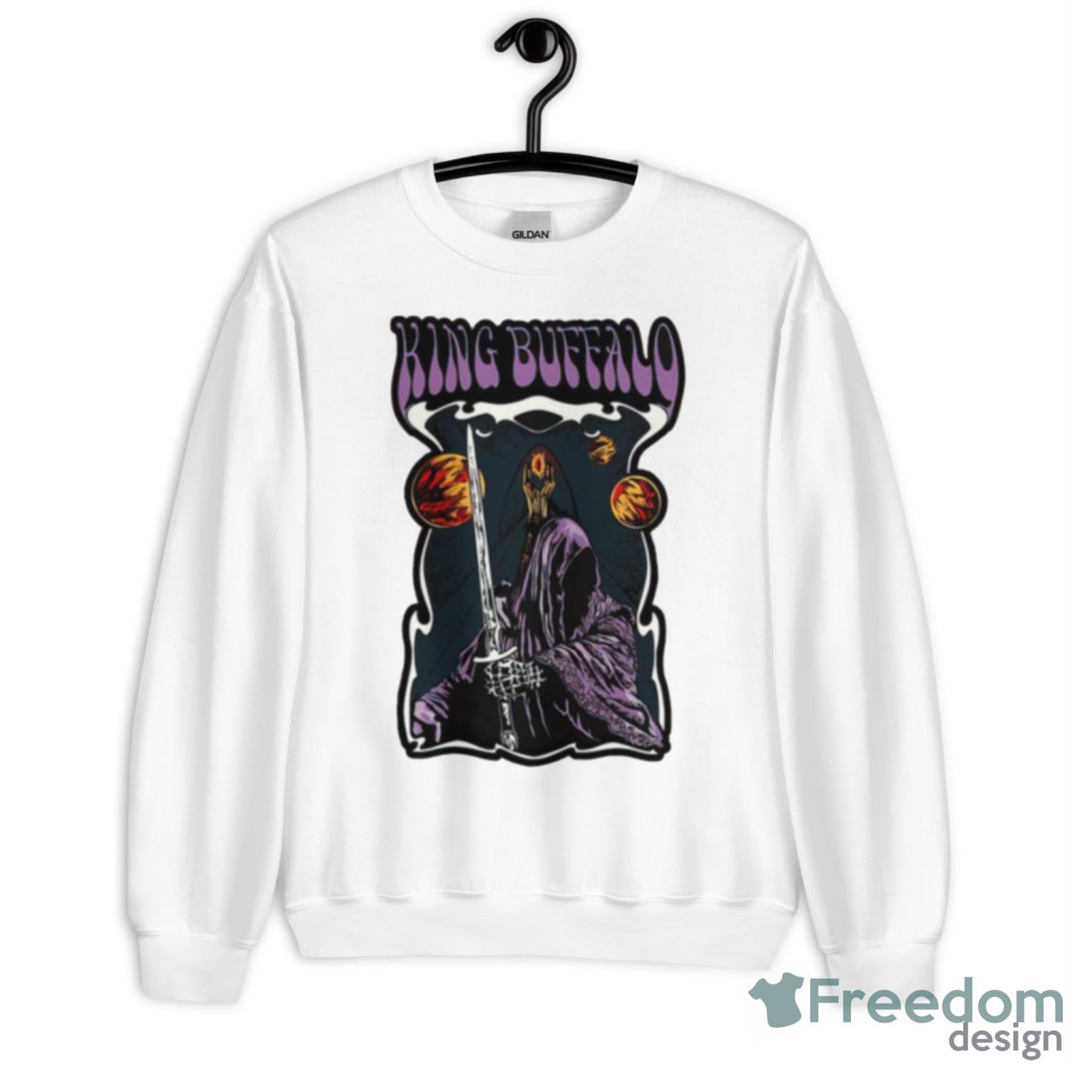 King Buffalo Black Hood Warrior Shirt - Unisex Heavy Blend Crewneck Sweatshirt