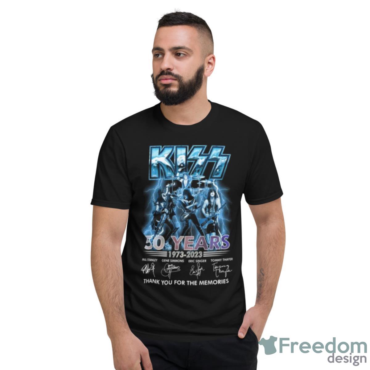 Kiss 50 Years Of 1973 – 2023 Thank You For The Memories Signatures Lightning Shirt - Short Sleeve T-Shirt