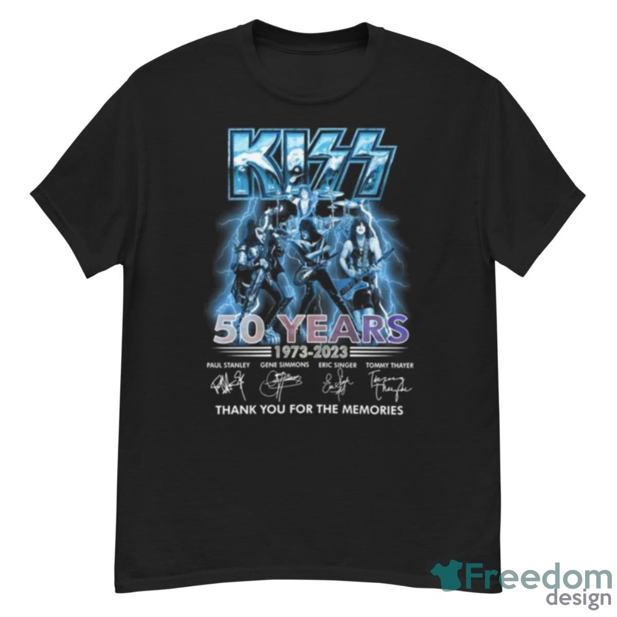 Kiss 50 Years Of 1973 – 2023 Thank You For The Memories Signatures Lightning Shirt - G500 Men’s Classic T-Shirt