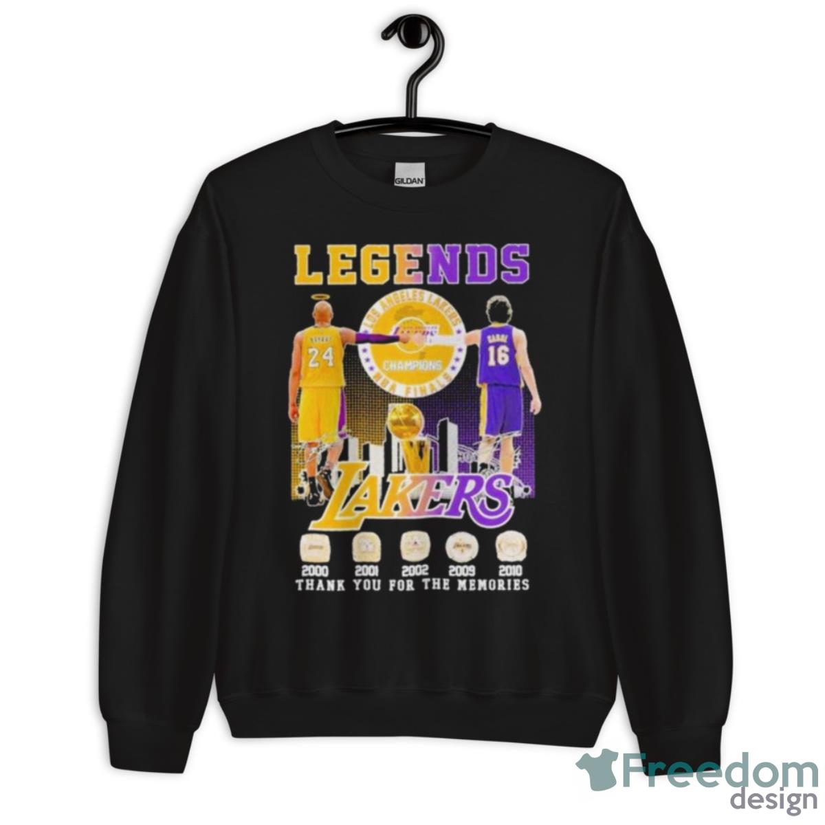 Kobe Bryant Sign Los Angeles Lakers Champs T Shirt NBA Basketball Team  Black Tee