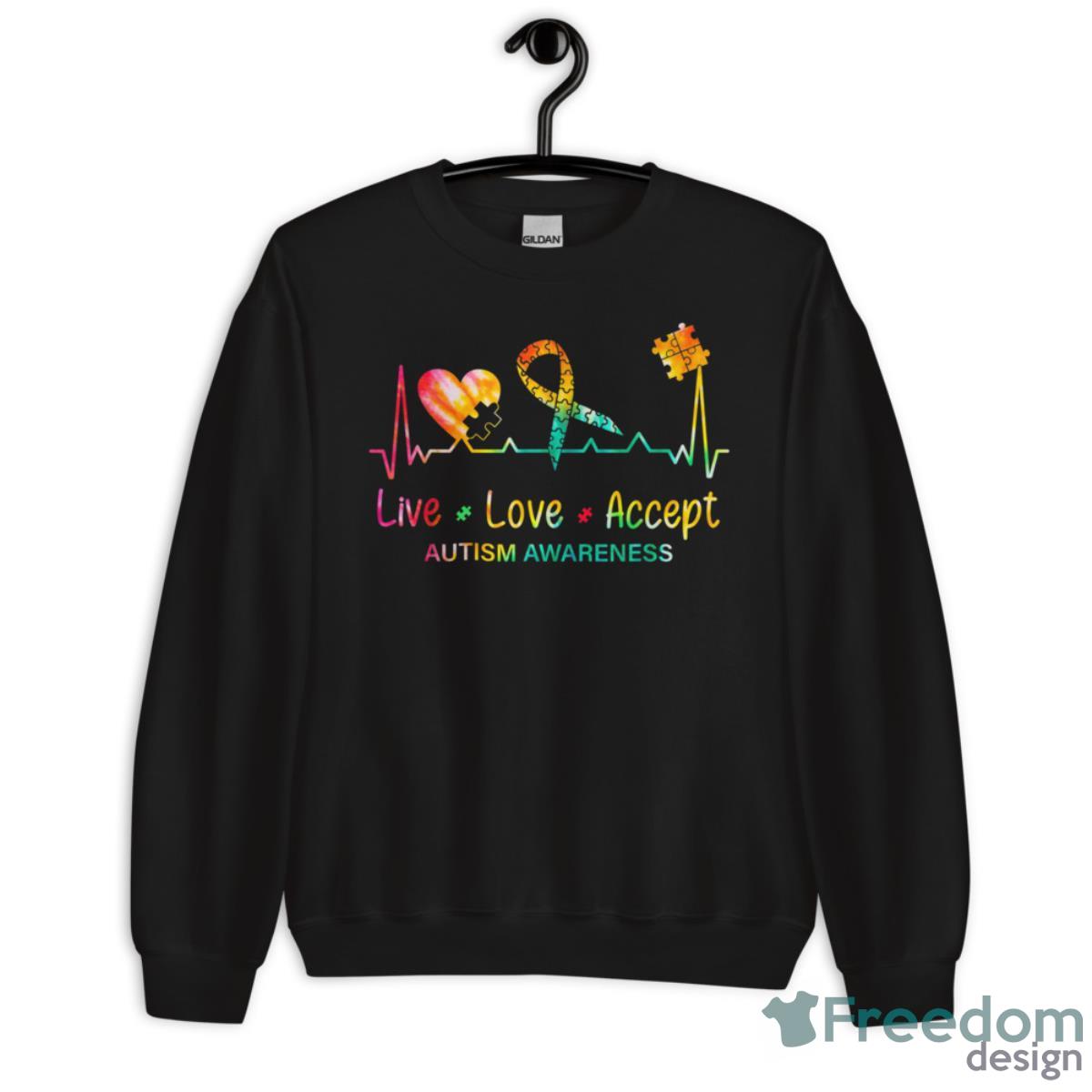 Live Love Accept Autism Month Tie Dye Kids Shirt - Unisex Crewneck Sweatshirt Live Love Accept Autism Month Tie Dye Kids Shirt - Unisex Crewneck Sweatshirt