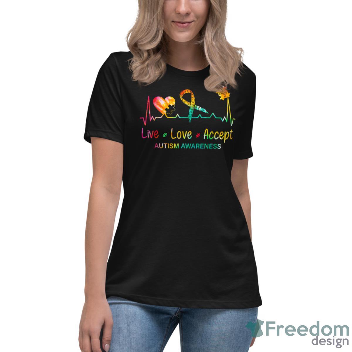 Live Love Accept Autism Month Tie Dye Kids Shirt - Womens Relaxed Short Sleeve Jersey Tee Live Love Accept Autism Month Tie Dye Kids Shirt - Womens Relaxed Short Sleeve Jersey Tee