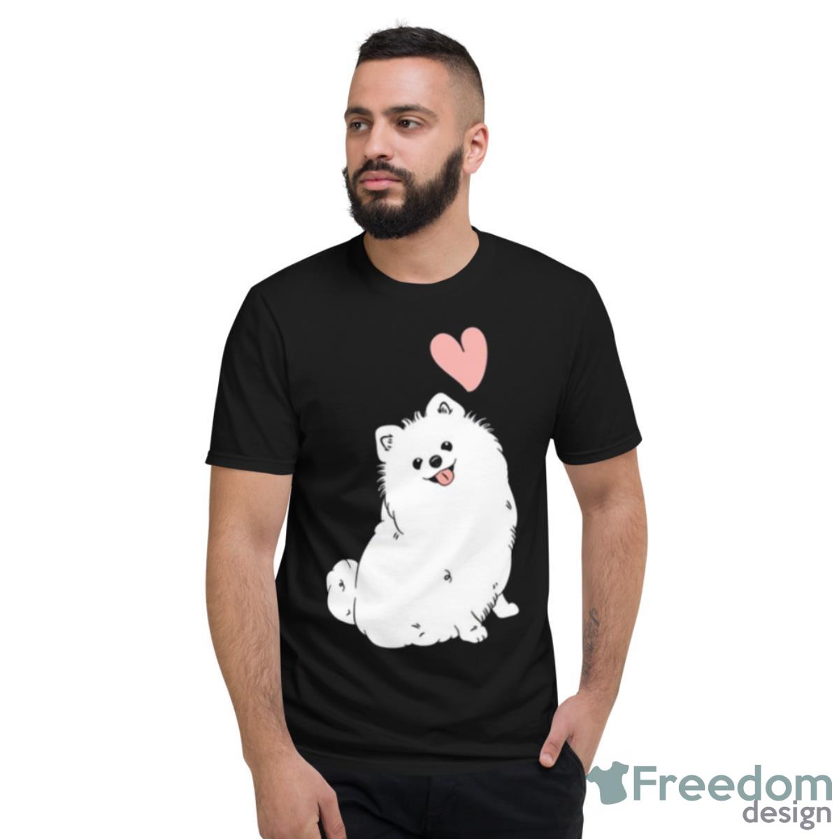 Love White Pomeranian Pink HearShirt - Short Sleeve T-Shirt