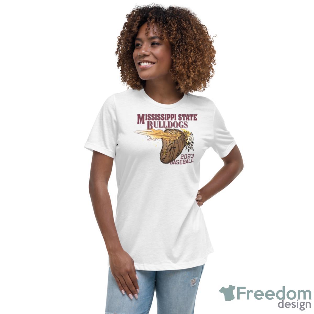 Mississippi State University Bulldogs Hot Hands 2023 Baseball Shirt - Womens Relaxed Short Sleeve Jersey Tee Mississippi State University Bulldogs Hot Hands 2023 Baseball Shirt - Womens Relaxed Short Sleeve Jersey Tee