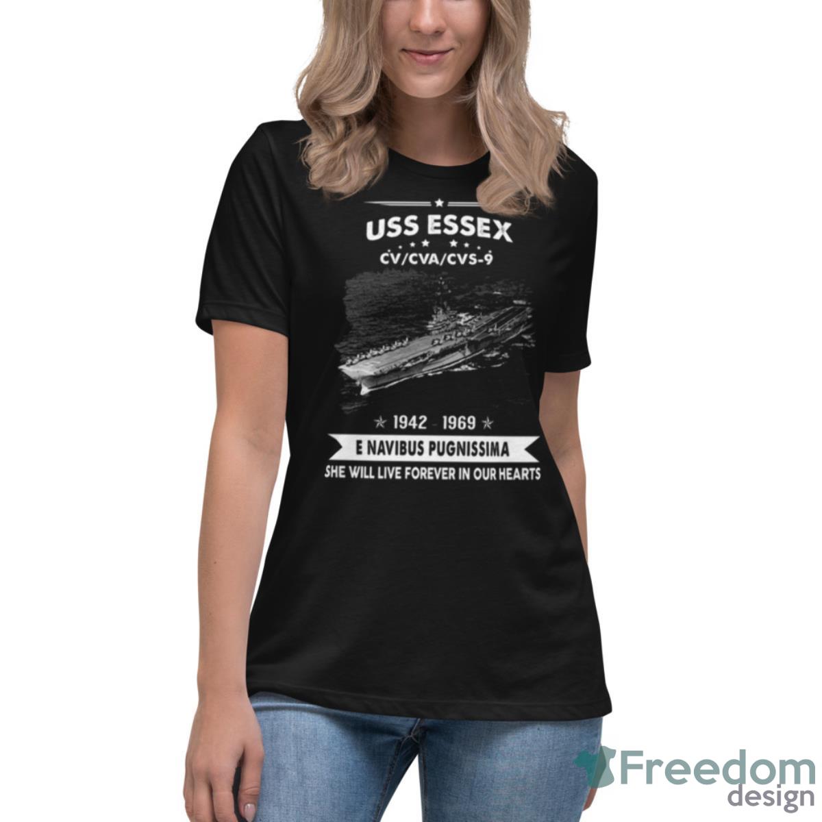Navy Uss Essex Cv 9 Military Army Shirt - Womens Relaxed Short Sleeve Jersey Tee Navy Uss Essex Cv 9 Military Army Shirt - Womens Relaxed Short Sleeve Jersey Tee