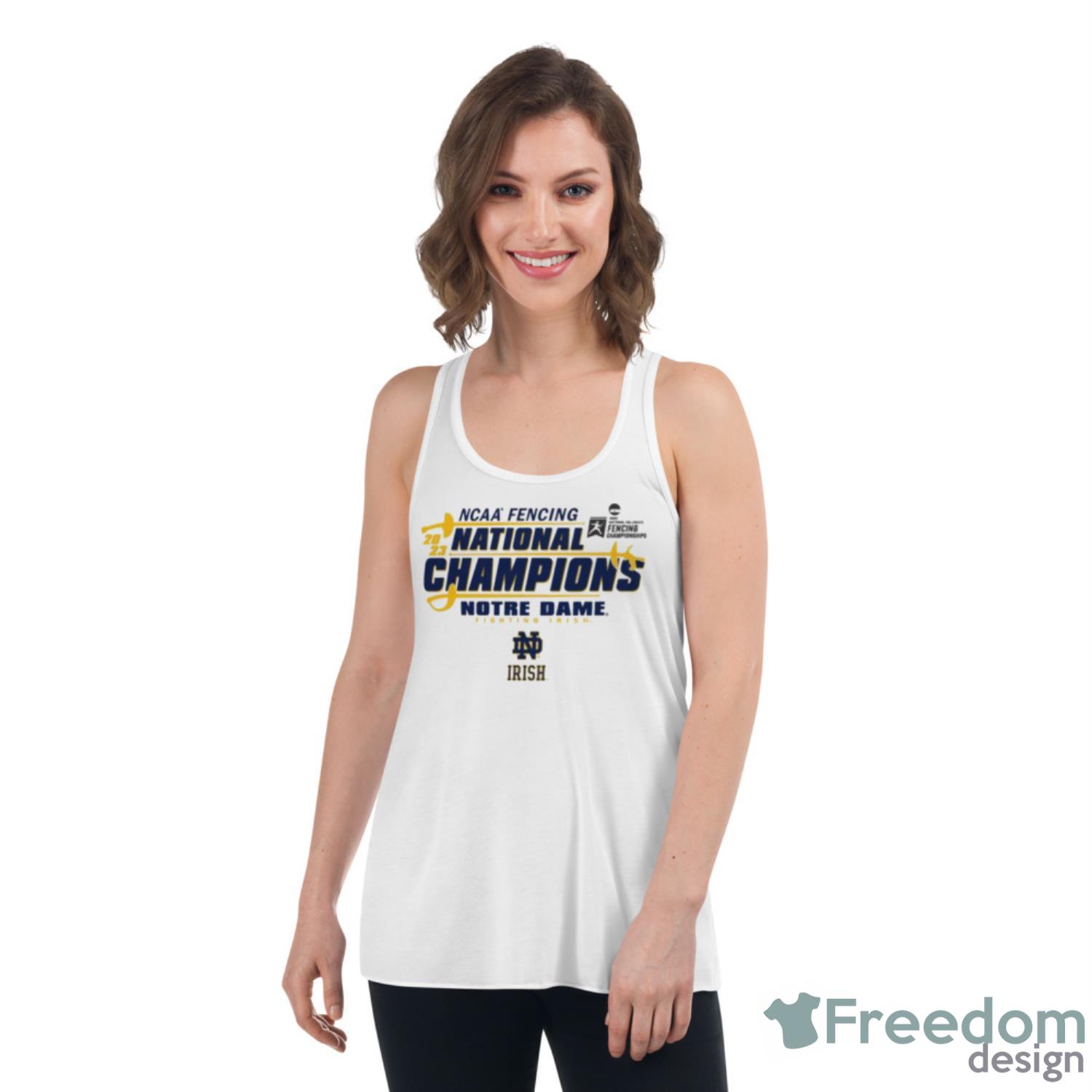 Notre Dame Fighting Irish Blue 84 2023 NCAA Fencing National Champions Shirt - Womens Flowy Racerback Tank Notre Dame Fighting Irish Blue 84 2023 NCAA Fencing National Champions Shirt - Womens Flowy Racerback Tank