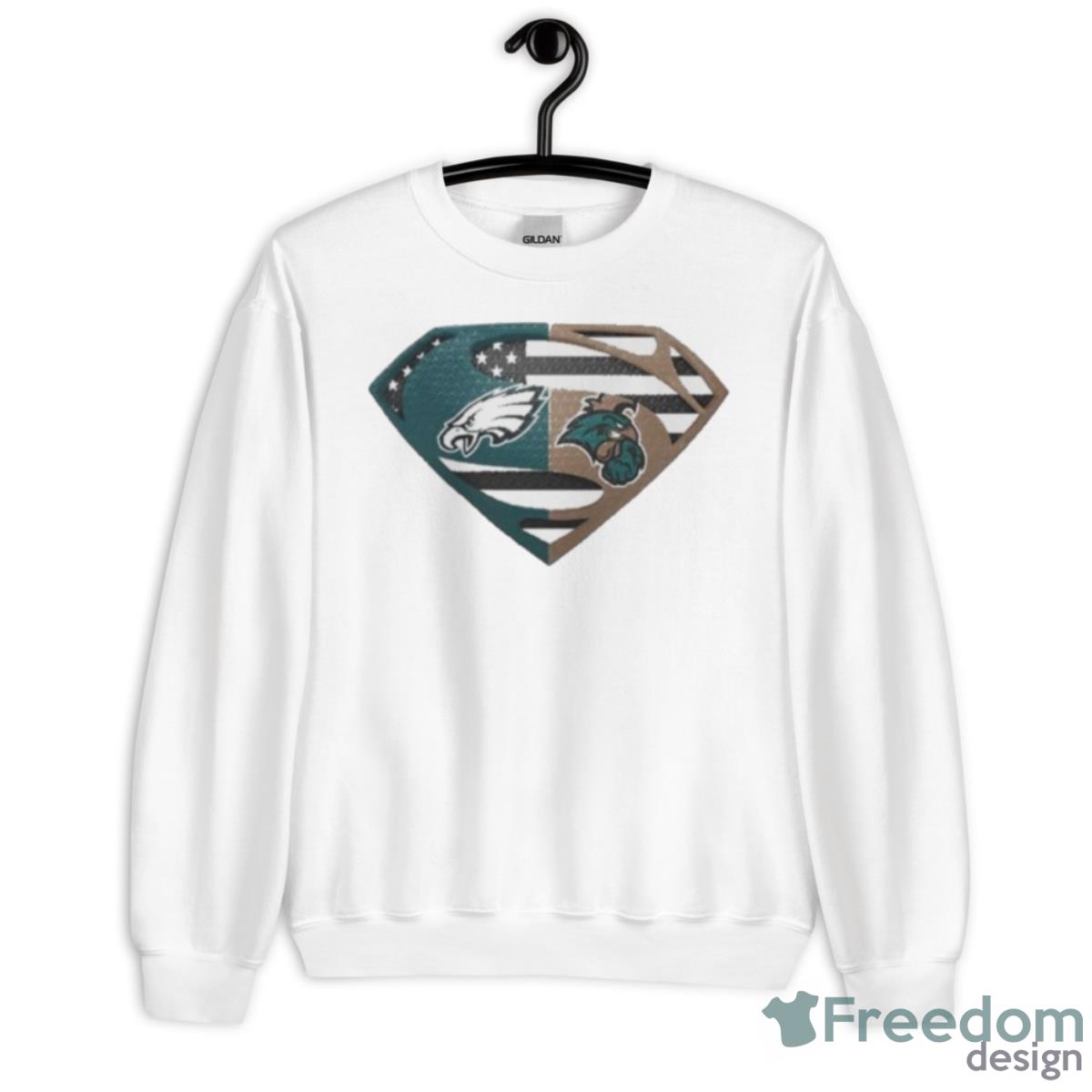 Original Philadelphia Eagles Coastal Carolina Chanticleers Superman Logo Us Flag Shirt - Unisex Heavy Blend Crewneck Sweatshirt