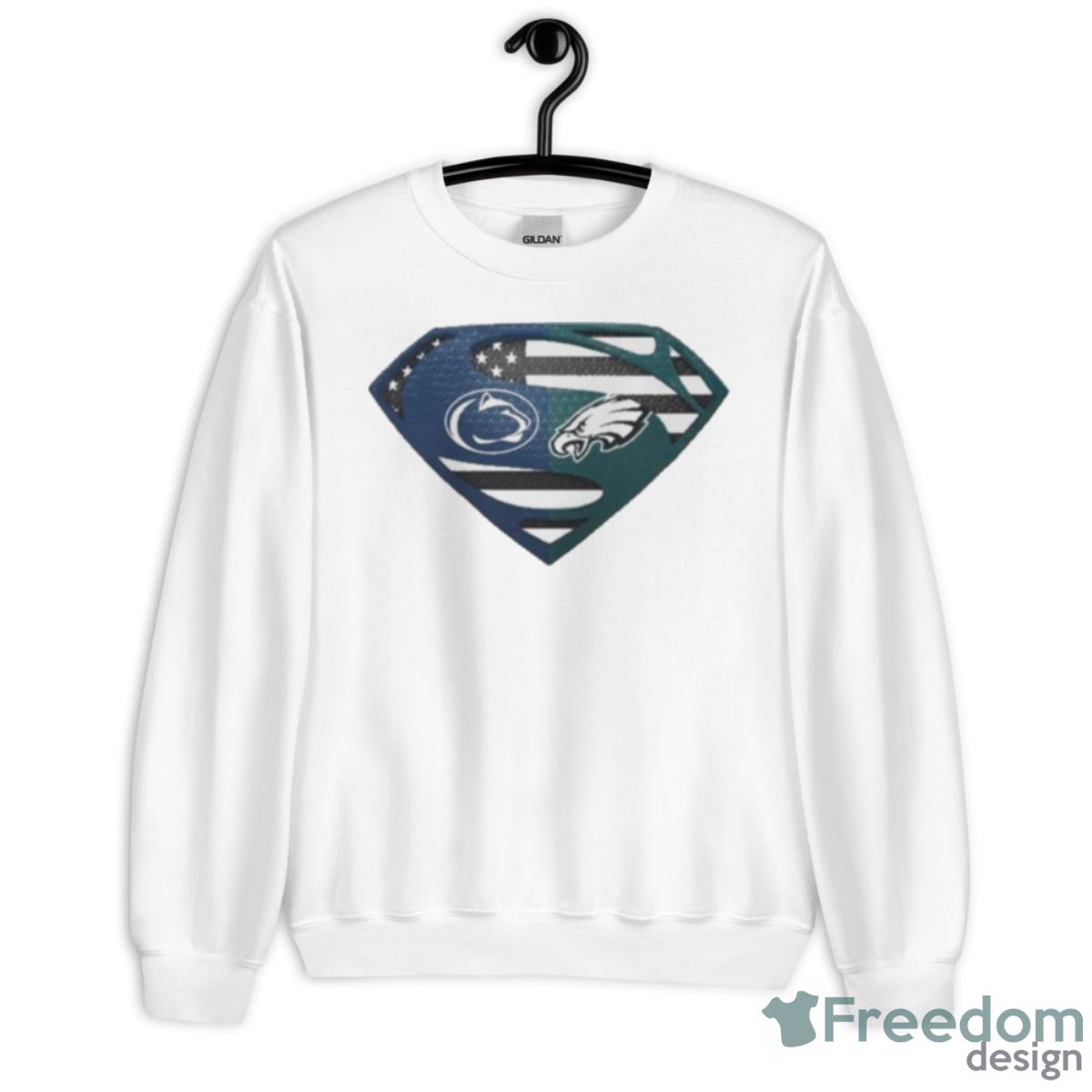 Original Philadelphia Eagles Penn State Nittany Lions Superman Logo Us Flag Shirt - Unisex Heavy Blend Crewneck Sweatshirt