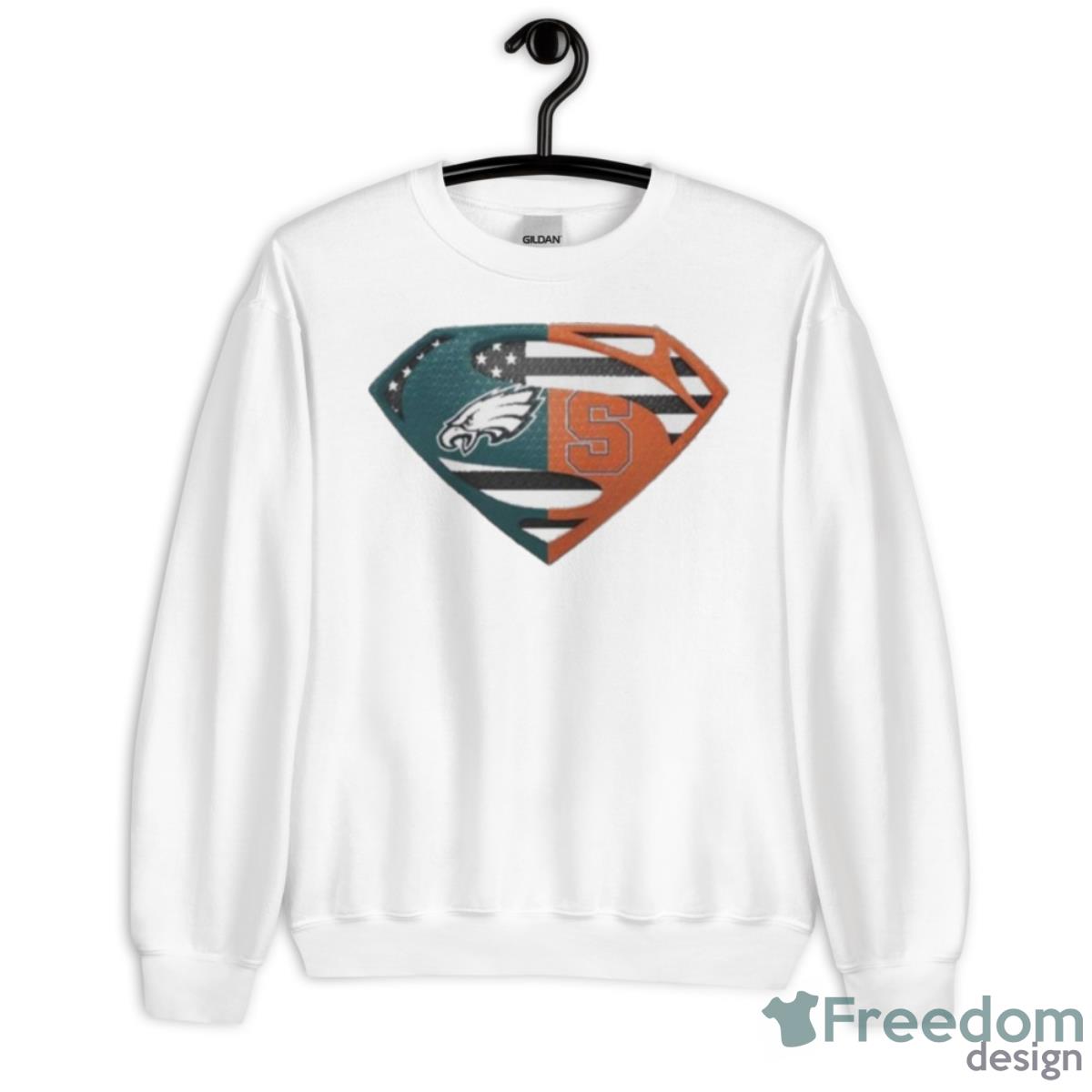 Original Philadelphia Eagles Syracuse Orange Superman Logo Us Flag Shirt - Unisex Heavy Blend Crewneck Sweatshirt