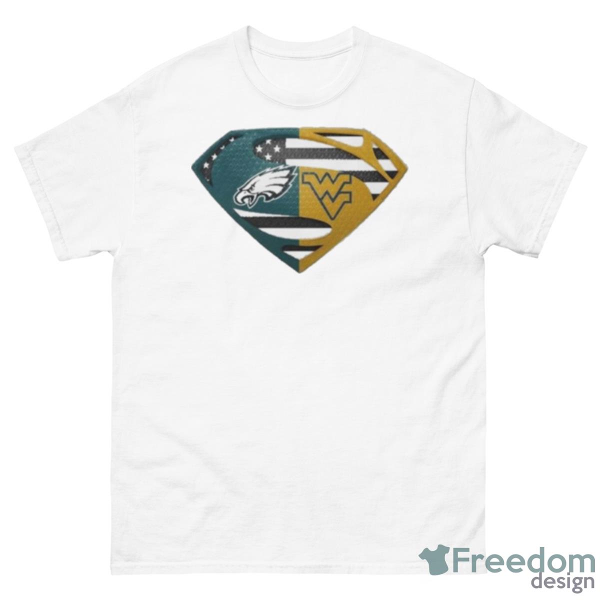 Original Philadelphia Eagles West Virginia Mountaineers Superman Logo Us Flag Shirt - 500 Men’s Classic Tee Gildan