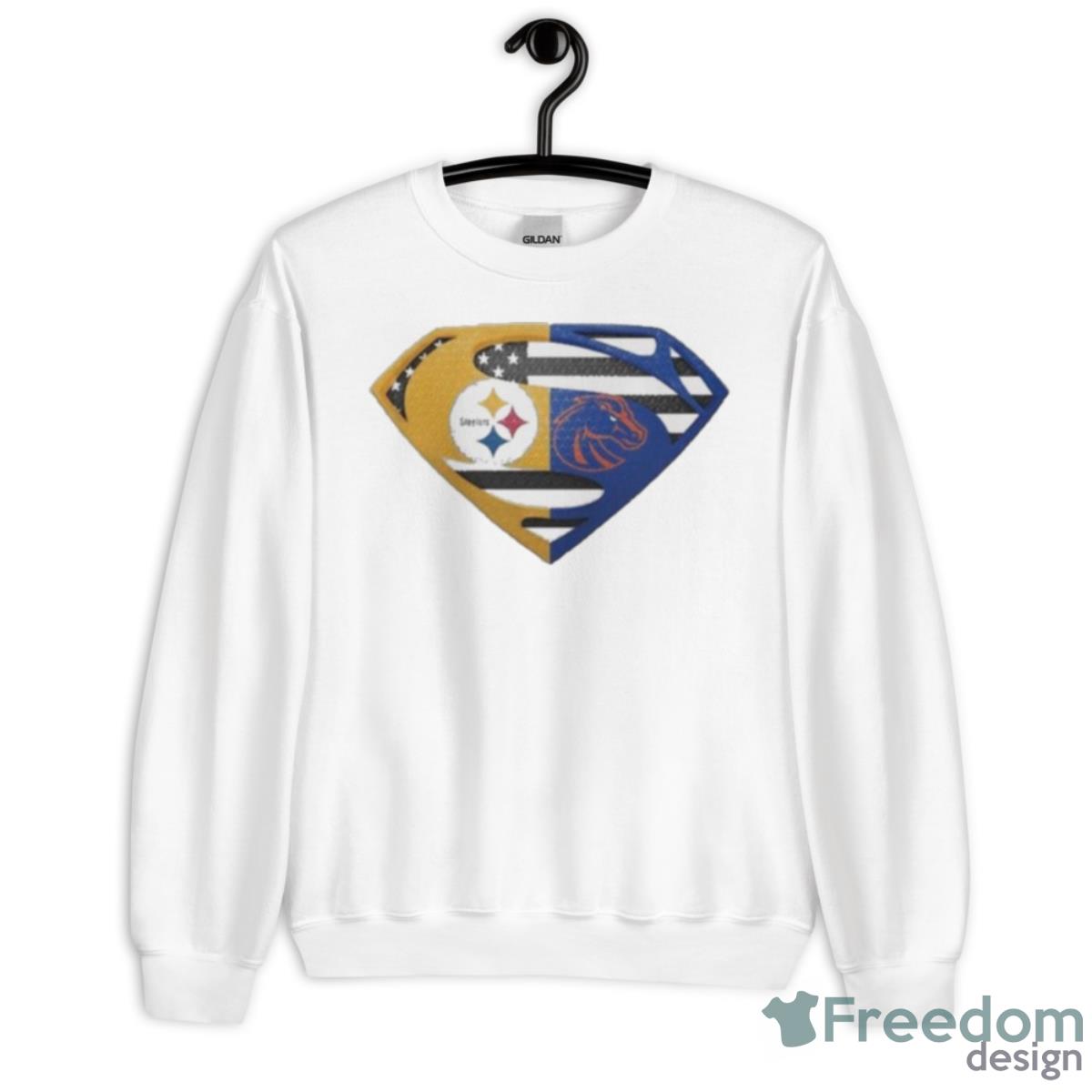 Original Pittsburgh Steelers Boise State Broncos Superman Logo Us Flag Shirt - Unisex Heavy Blend Crewneck Sweatshirt