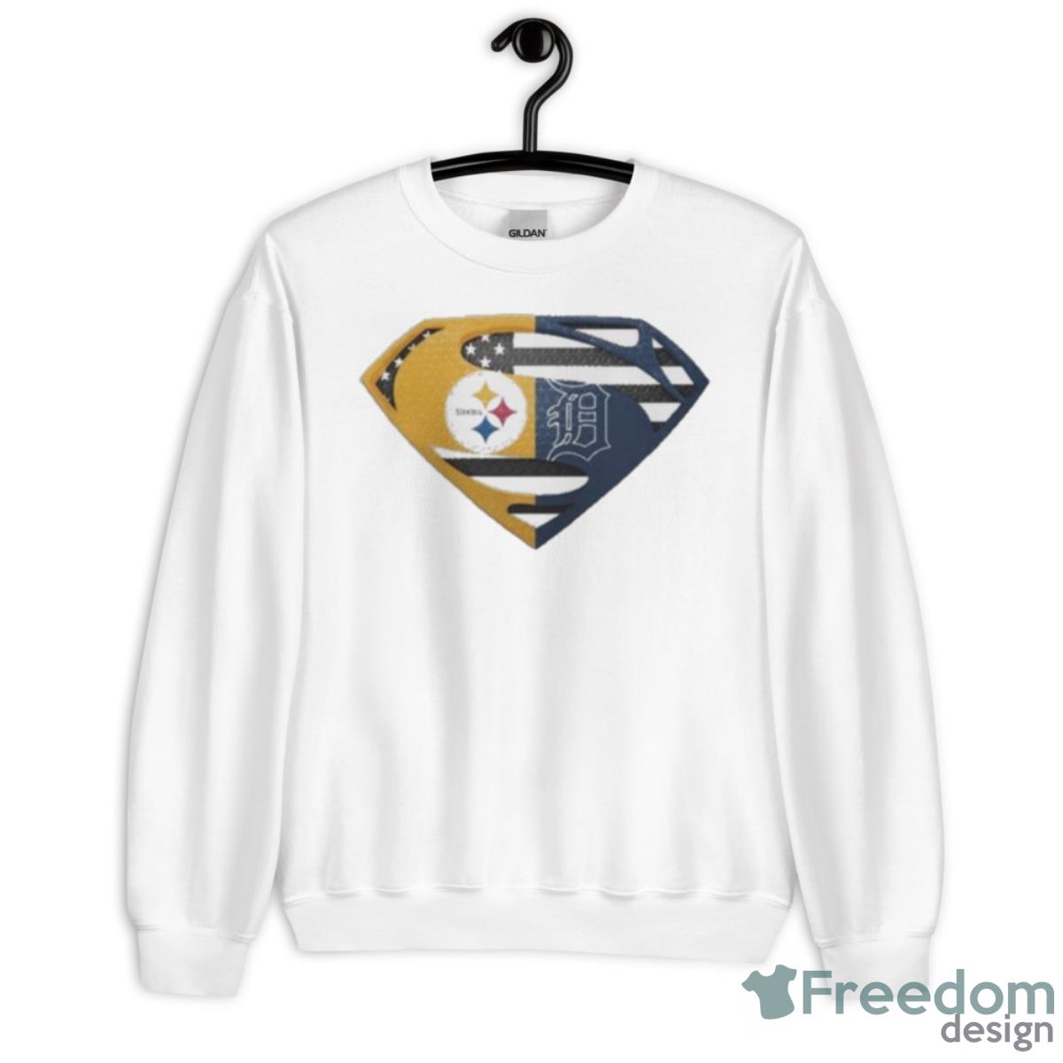Original Pittsburgh Steelers Detroit Cleveland Tigers Superman Logo Us Flag Shirt - Unisex Heavy Blend Crewneck Sweatshirt