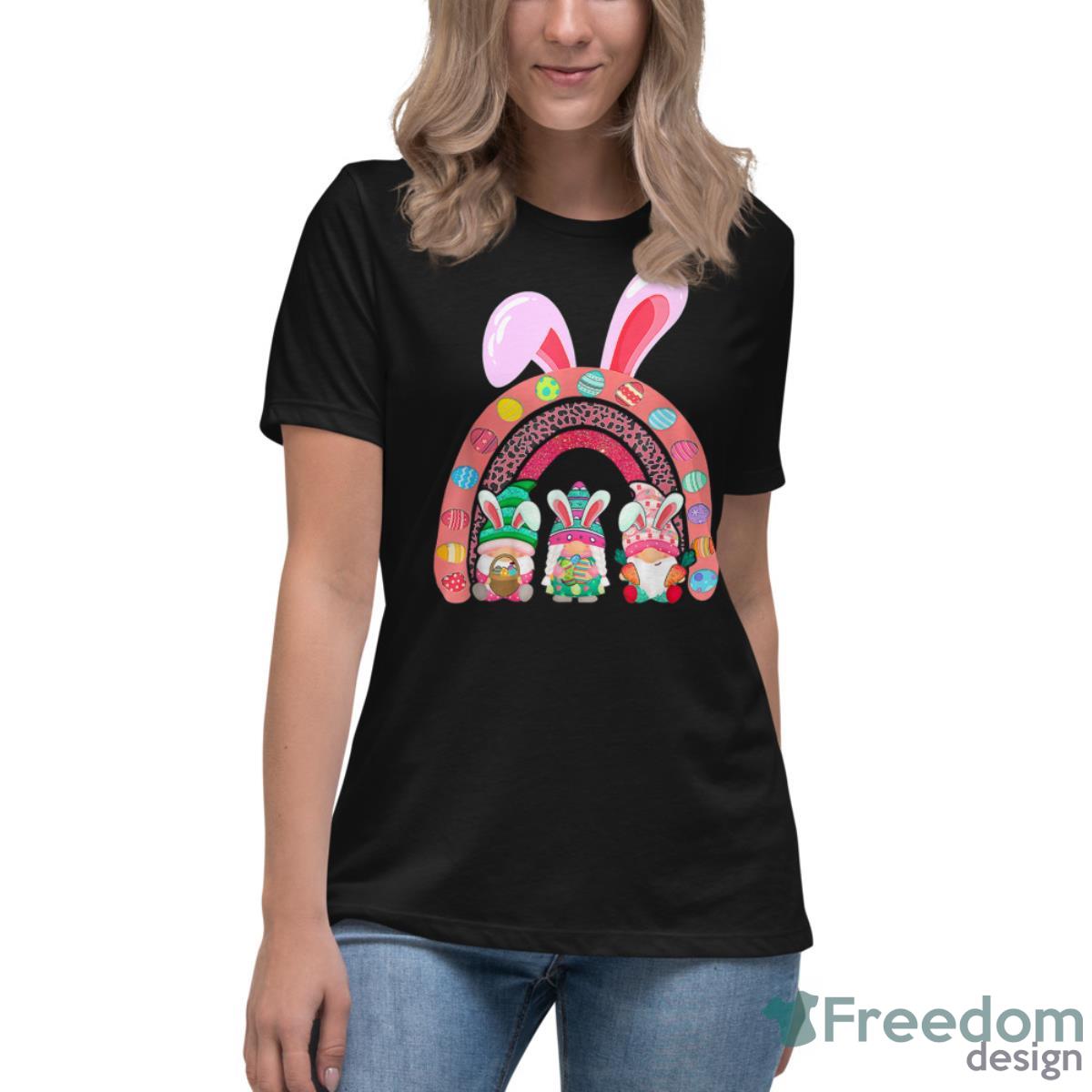 Rainbow Happy Easter Day Cute Gnome Easter Bunny Shirt - Womens Relaxed Short Sleeve Jersey Tee Rainbow Happy Easter Day Cute Gnome Easter Bunny Shirt - Womens Relaxed Short Sleeve Jersey Tee