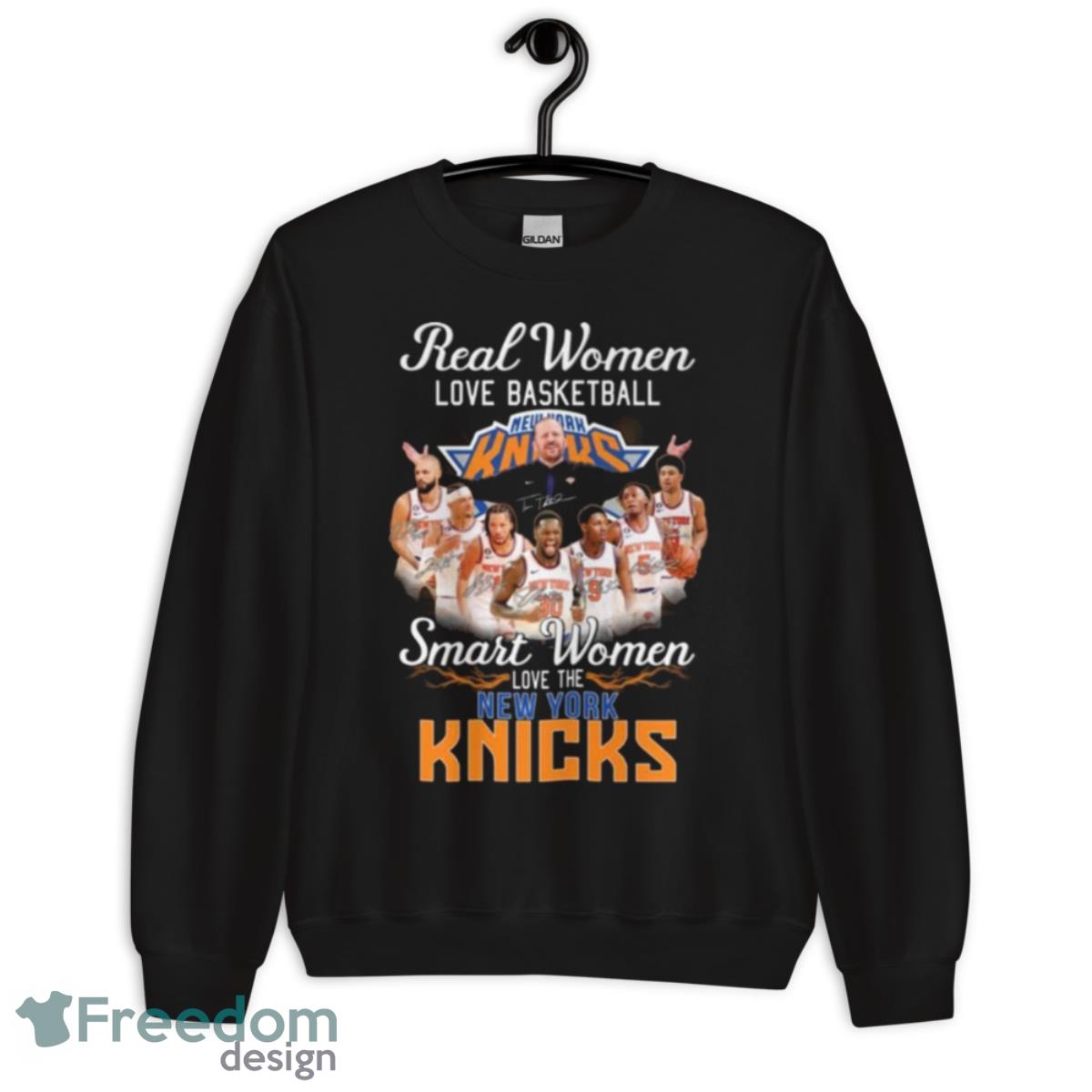 Real Women Love Basketball Smart Women Love The New York Knicks Signatures Shirt image Real Women Love Basketball Smart Women Love The New York Knicks Signatures Shirt - Unisex Crewneck Sweatshirt