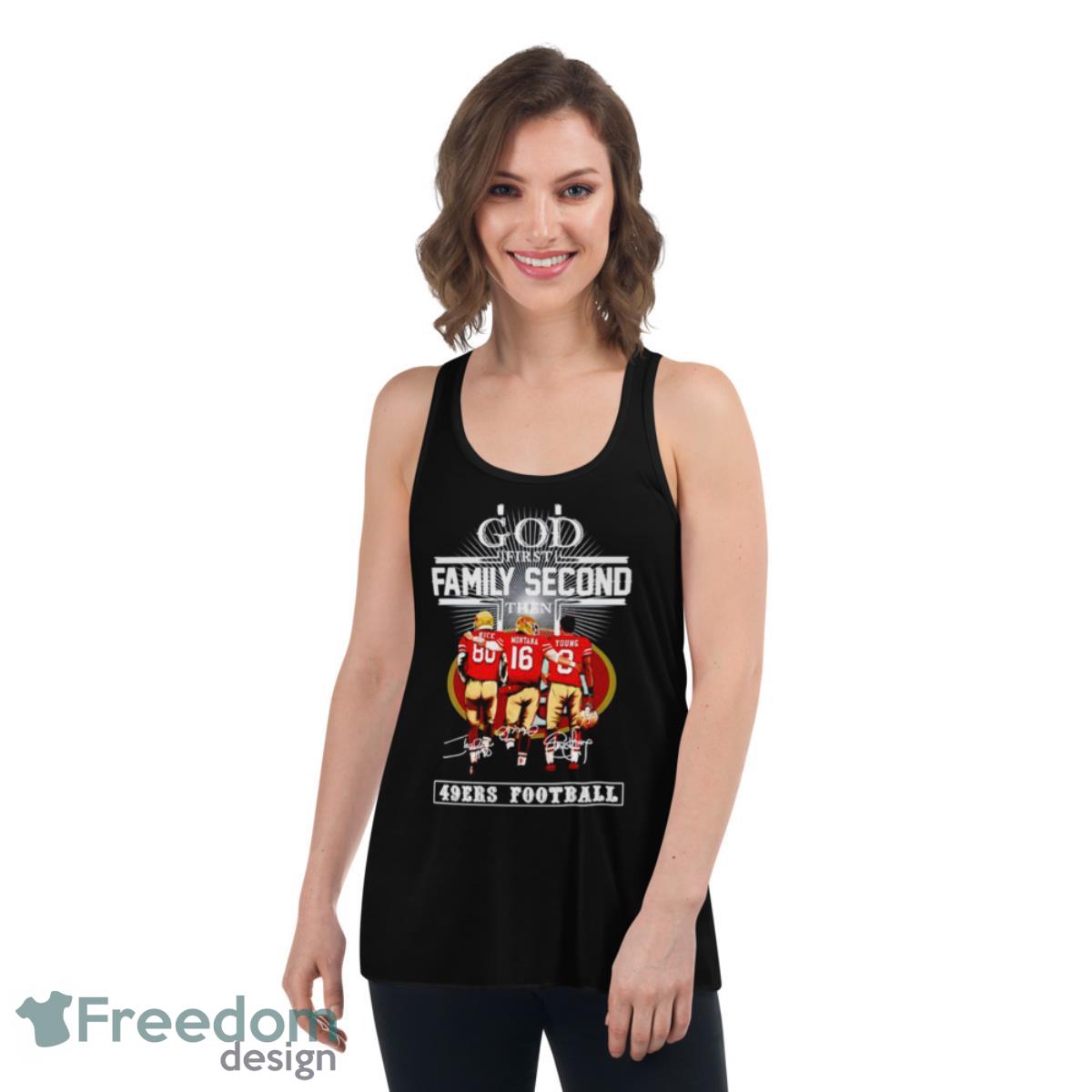 Rice Montana And Young God First Family Second Then San Francisco 49ers Football Signature Shirt - Womens Flowy Racerback Tank Rice Montana And Young God First Family Second Then San Francisco 49ers Football Signature Shirt - Womens Flowy Racerback Tank