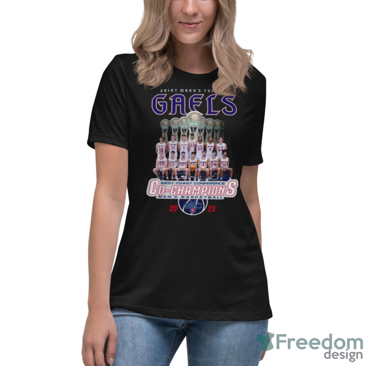 Saint Mary’s College Gaels West Coast Conference Co Champions Men’s Basketball 2023 Shirt - Womens Relaxed Short Sleeve Jersey Tee Saint Mary’s College Gaels West Coast Conference Co Champions Men’s Basketball 2023 Shirt - Womens Relaxed Short Sleeve Jersey Tee