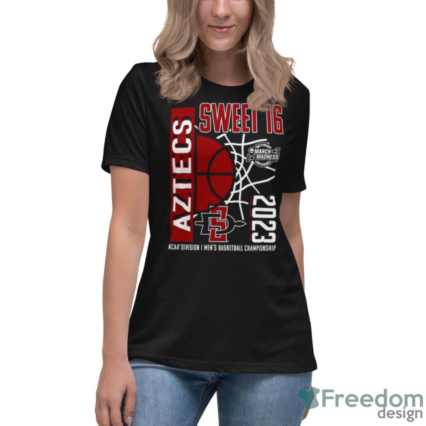 San Diego State Aztecs 2023 NCAA Men’s Basketball Tournament March Madness Sweet 16 Shirt - Womens Relaxed Short Sleeve Jersey Tee San Diego State Aztecs 2023 NCAA Men’s Basketball Tournament March Madness Sweet 16 Shirt - Womens Relaxed Short Sleeve Jersey Tee