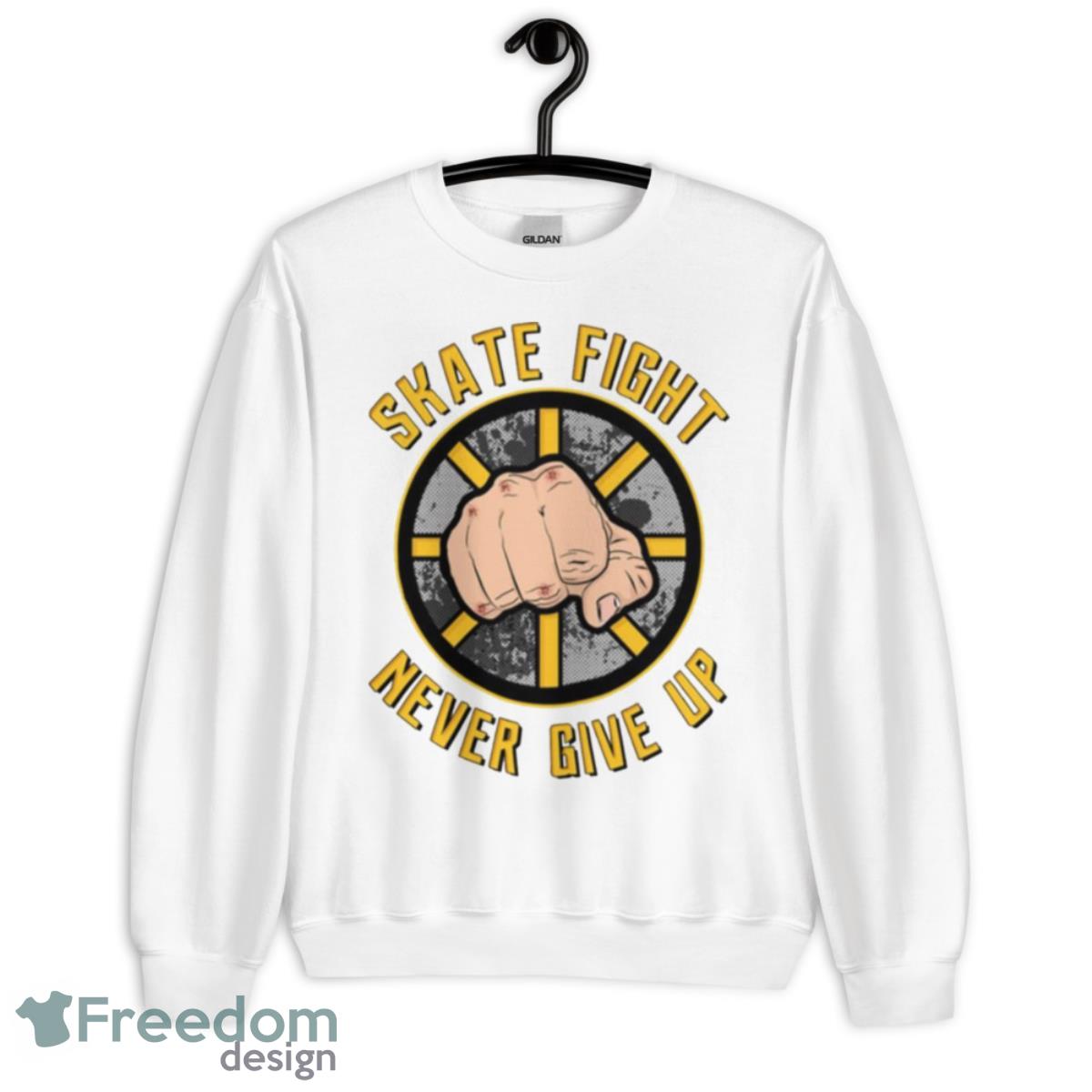 Skate Fight Never Give Up Boston Bruins Shirt - Unisex Heavy Blend Crewneck Sweatshirt