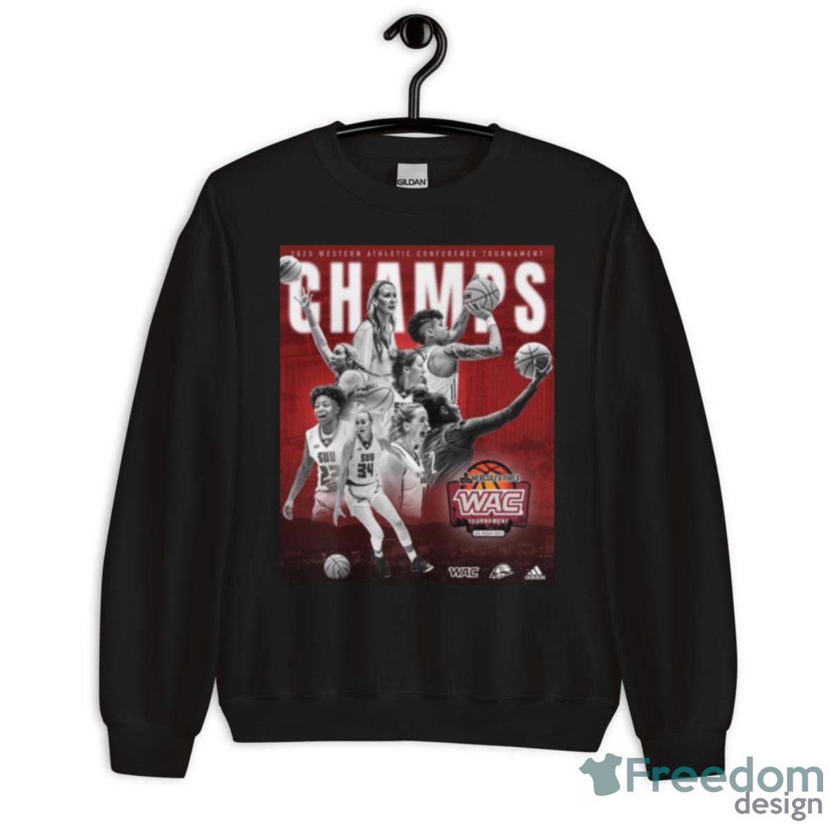 Southern Utah Thunderbirds Women’s Basketball Are 2023 WAC Tournament Champions Shirt - Unisex Crewneck Sweatshirt Southern Utah Thunderbirds Women’s Basketball Are 2023 WAC Tournament Champions Shirt - Unisex Crewneck Sweatshirt