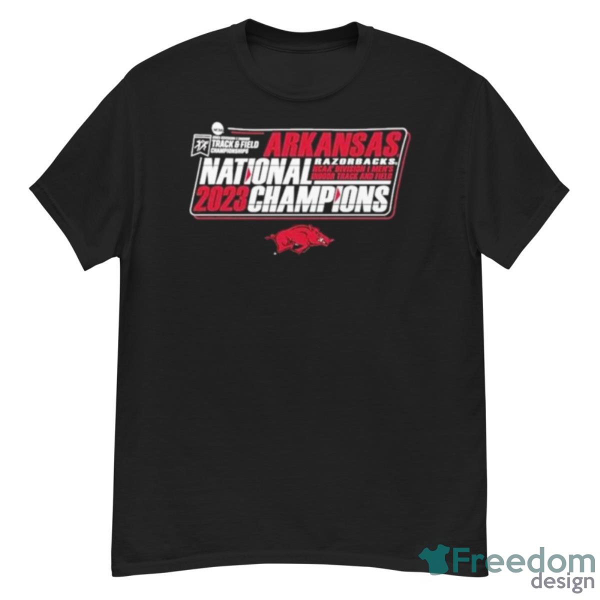 University Of Arkansas 2023 Men’s Indoor Track & Field National Champions Shirt Product Photo 1