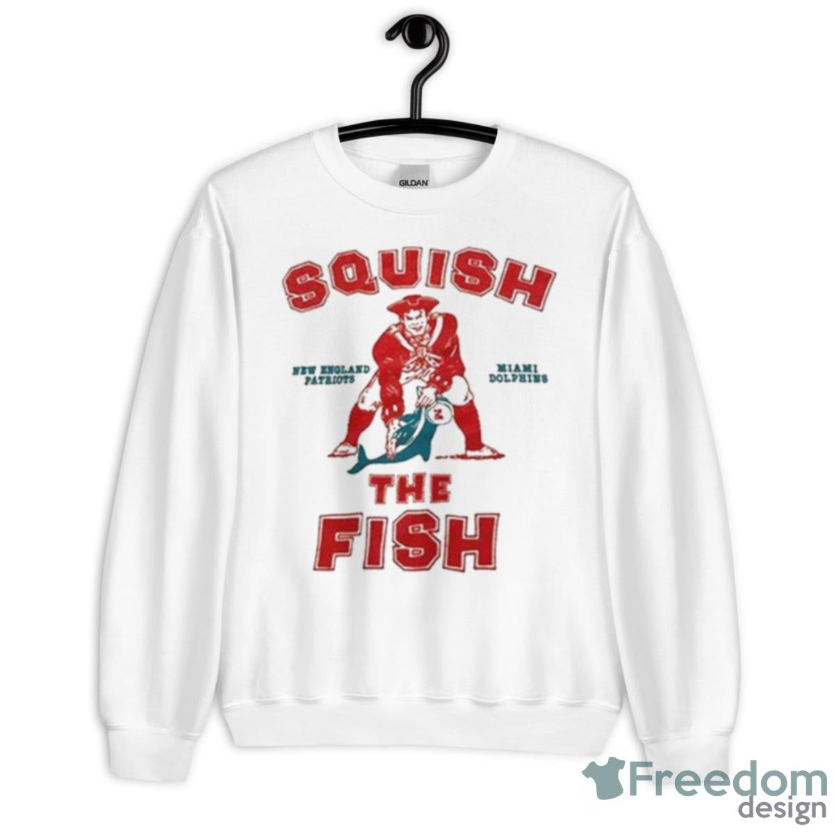 Vintage Patriots And Dolphins Squish The Fish Ringer Shirt - Unisex Heavy Blend Crewneck Sweatshirt