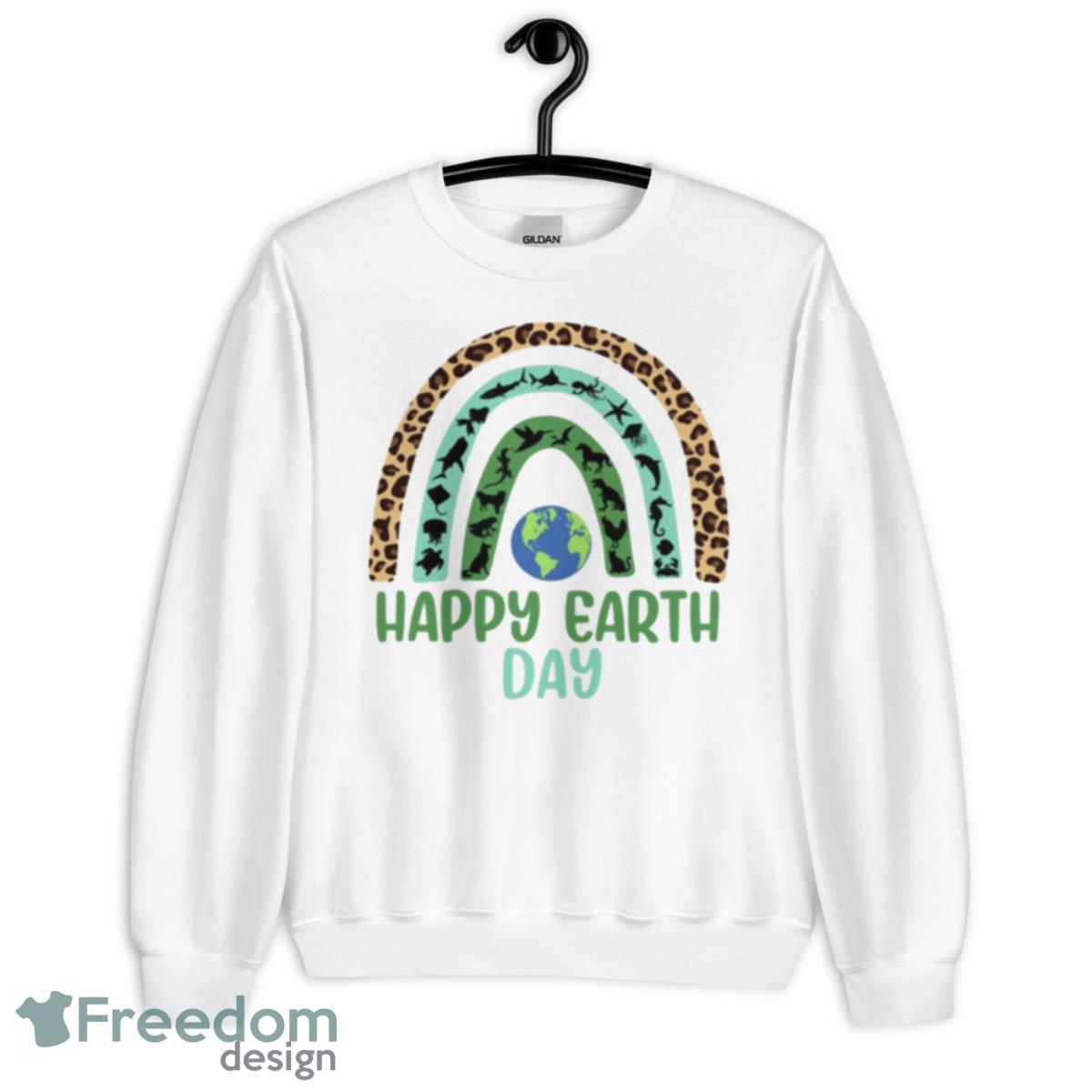 Wild And Sea Animals Happy Earth Day Rainbow Shirt - Unisex Heavy Blend Crewneck Sweatshirt