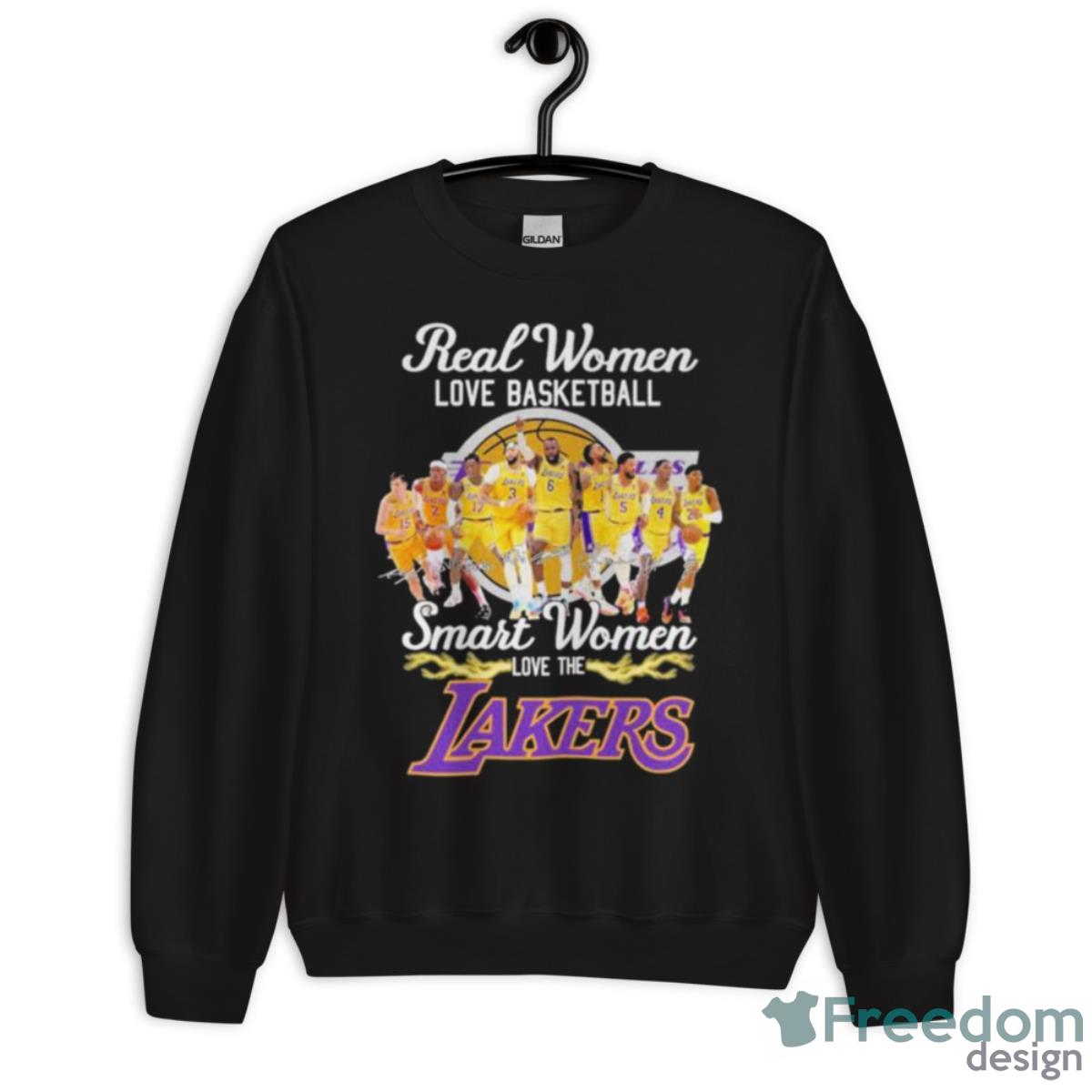 2023 Real Women Love Basketball Smart Women Love The Los Angeles Lakers Light Signatures Shirt - Unisex Crewneck Sweatshirt