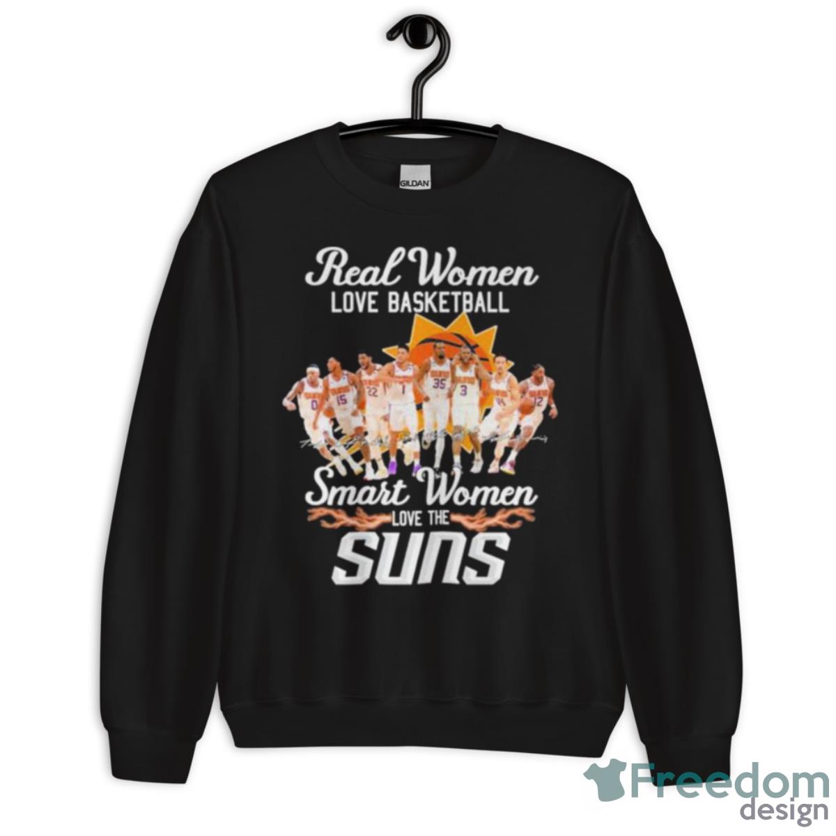 2023 Real Women Love Basketball Smart Women Love The Phoenix Suns Light Signatures Shirt - Unisex Crewneck Sweatshirt