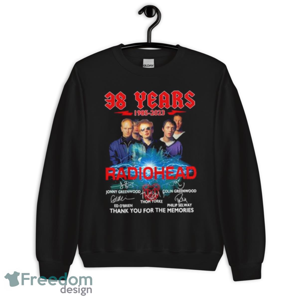 38 Years 1985 2023 Radiohead Signatures Thank You For The Memories Shirt - Unisex Crewneck Sweatshirt