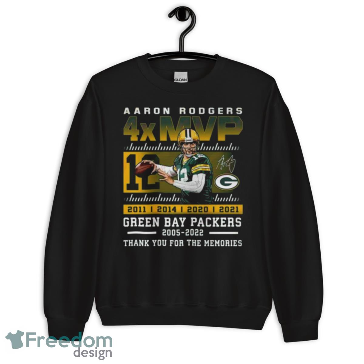 Aaron Rodgers 4xMVP Green Bay Packers 2005 – 2022 Thank You For The Memories Signature Shirt - Unisex Crewneck Sweatshirt