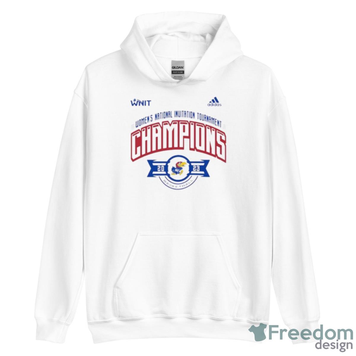 Adidas Kansas Jayhawks White 2023 Women’s Basketball Nit Champions Shirt - Unisex Heavy Blend Hooded Sweatshirt