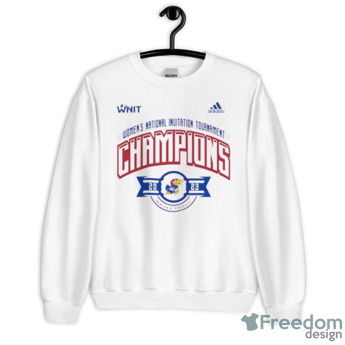 Adidas Kansas Jayhawks White 2023 Women’s Basketball Nit Champions Shirt - Unisex Heavy Blend Crewneck Sweatshirt