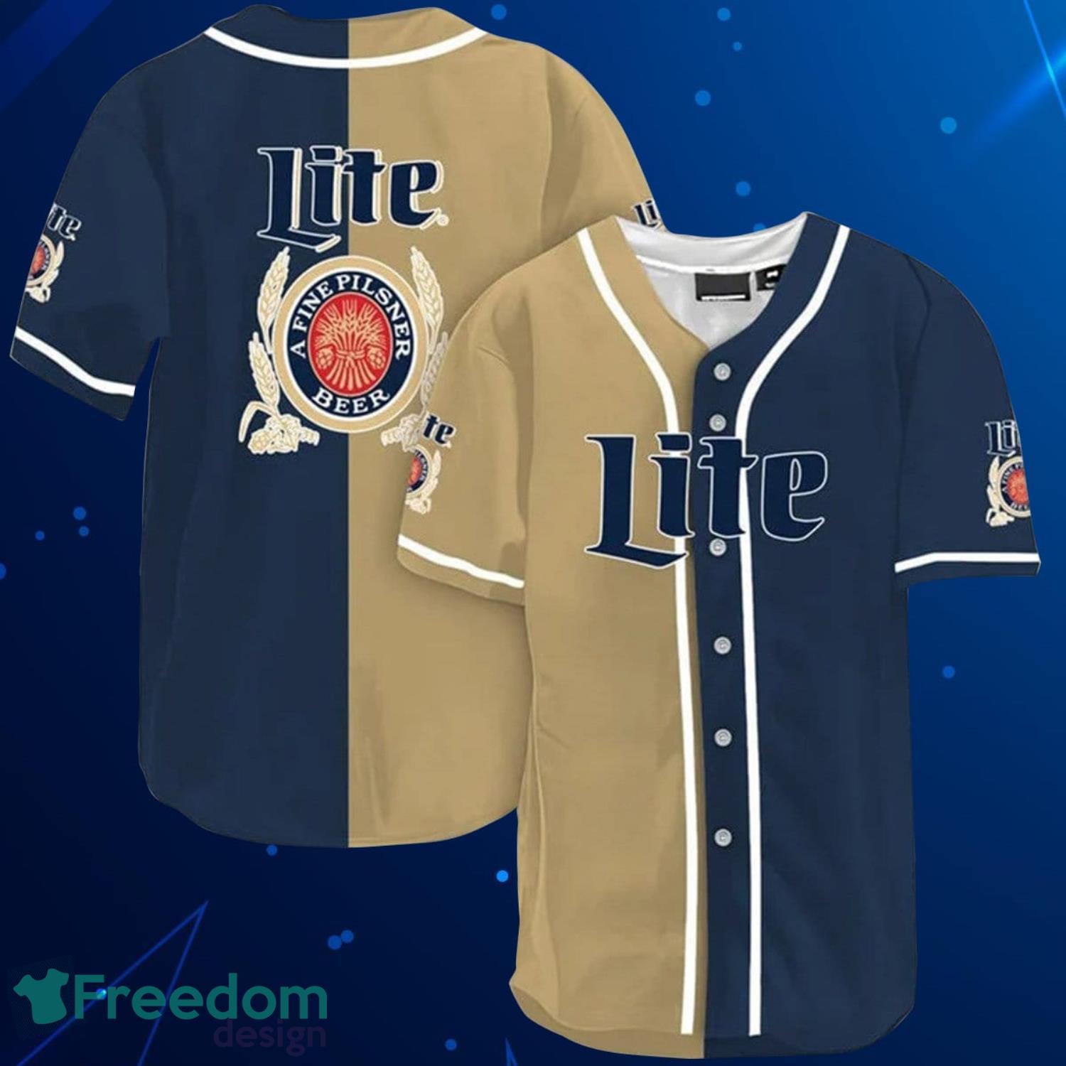 Beige And Navi Split Miller Lite Baseball Jersey Shirt Product Photo 1