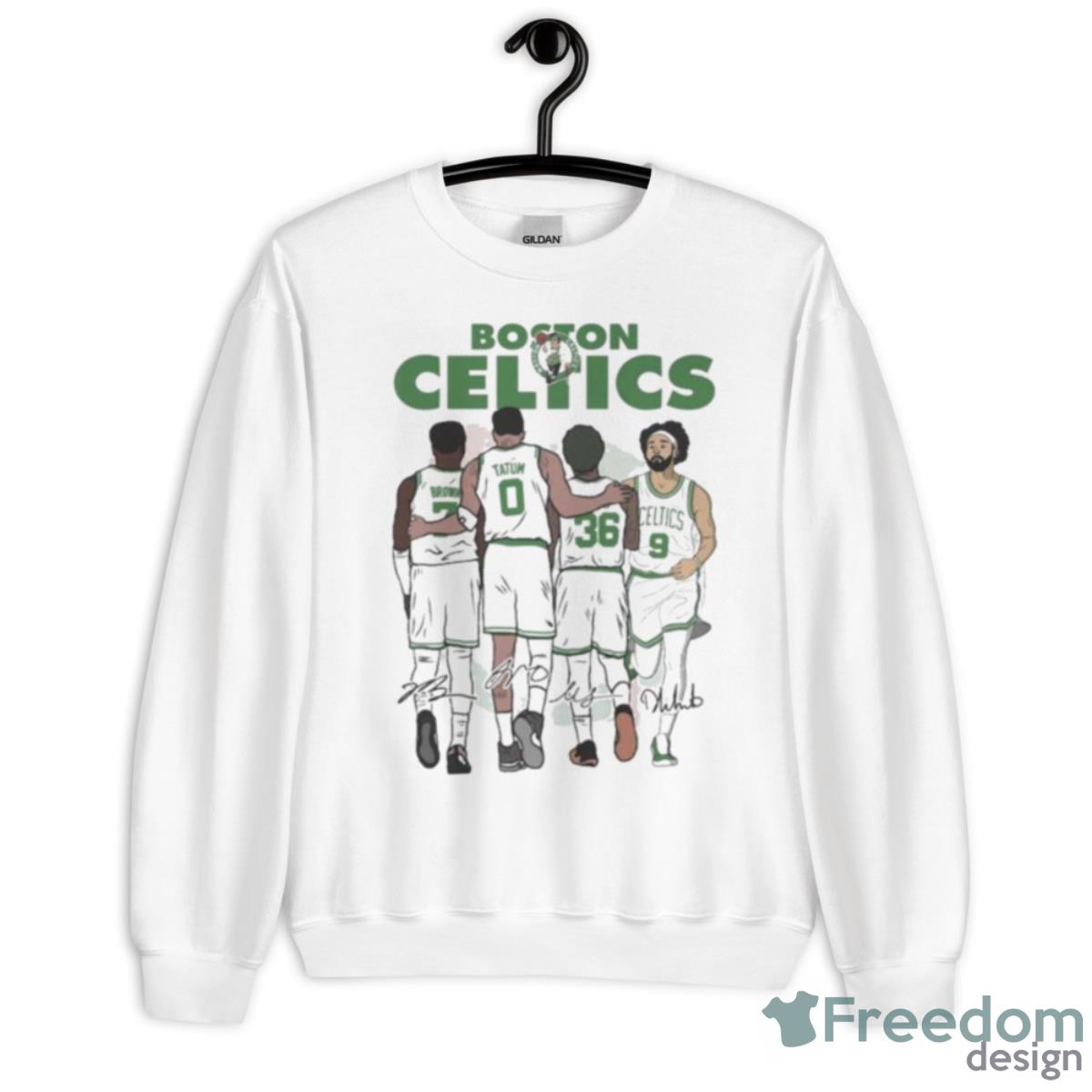 Boston Celtics Jaylen Brown Jayson Tatum Marcus Smart And Derrick White Signatures Shirt - Unisex Heavy Blend Crewneck Sweatshirt