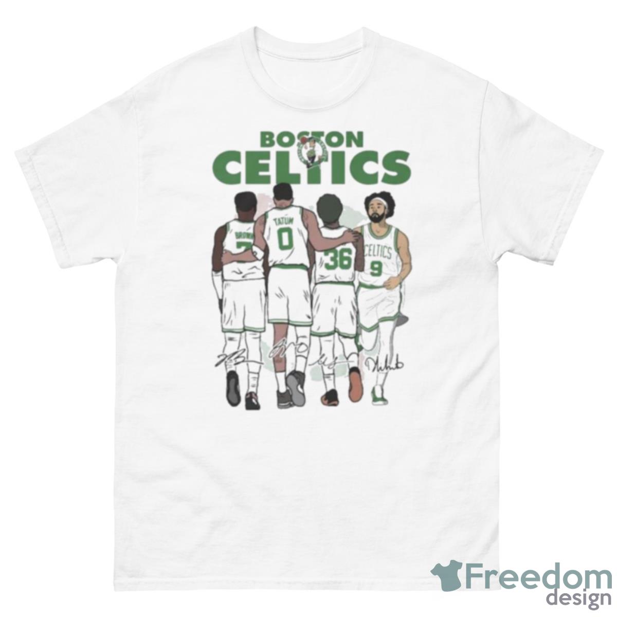 Boston Celtics Jaylen Brown Jayson Tatum Marcus Smart And Derrick White Signatures Shirt - 500 Men’s Classic Tee Gildan