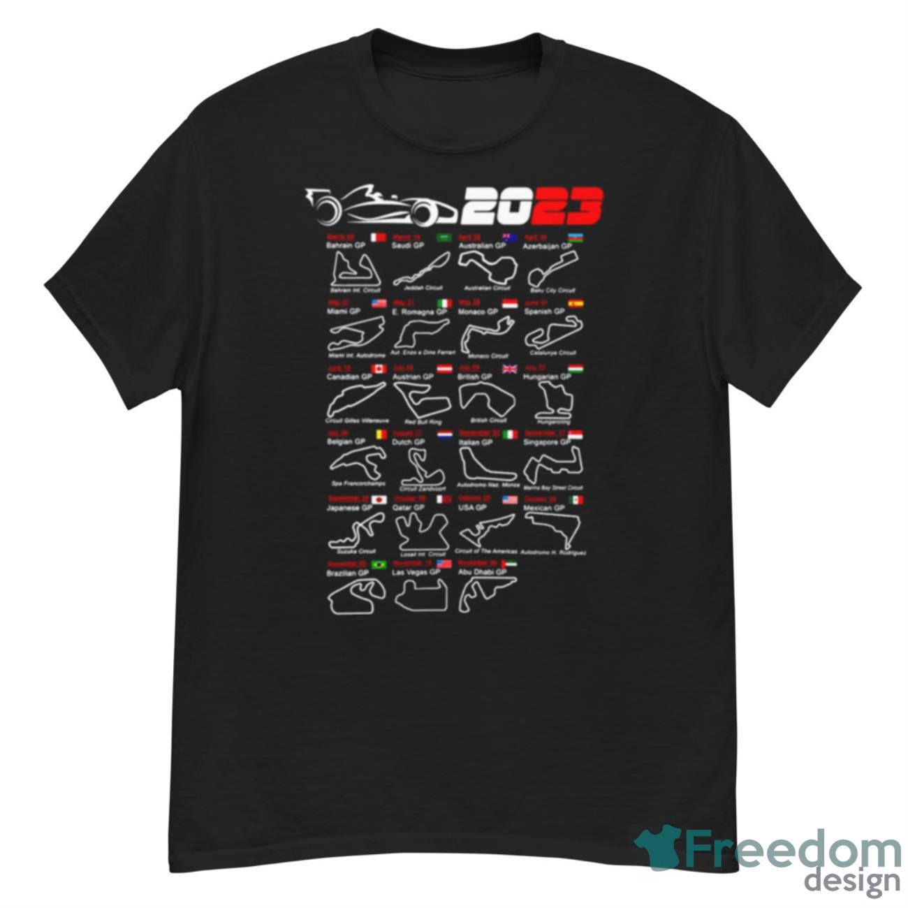 Calendar Formula Race Cars 2023 Named Circuits Shirt - G500 Men’s Classic T-Shirt